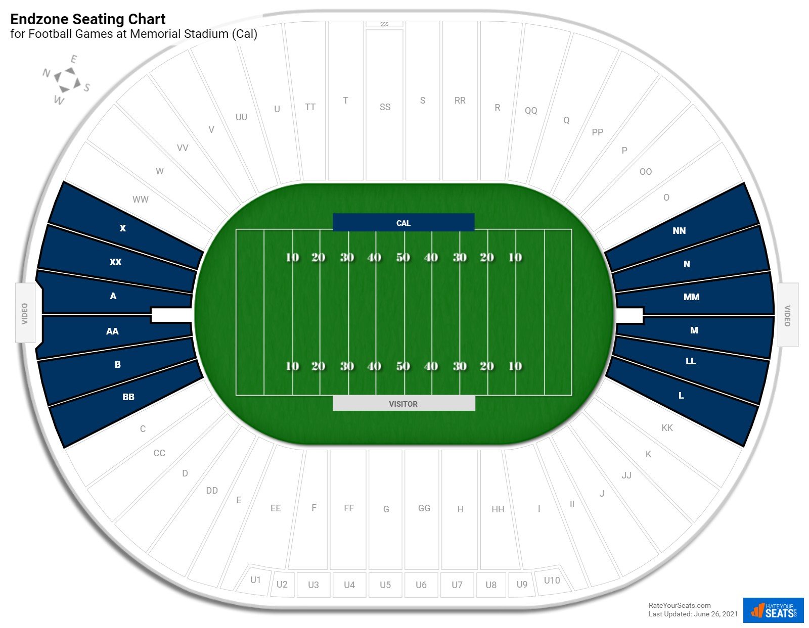 Football Endzone Seating Chart at Memorial Stadium (Cal)
