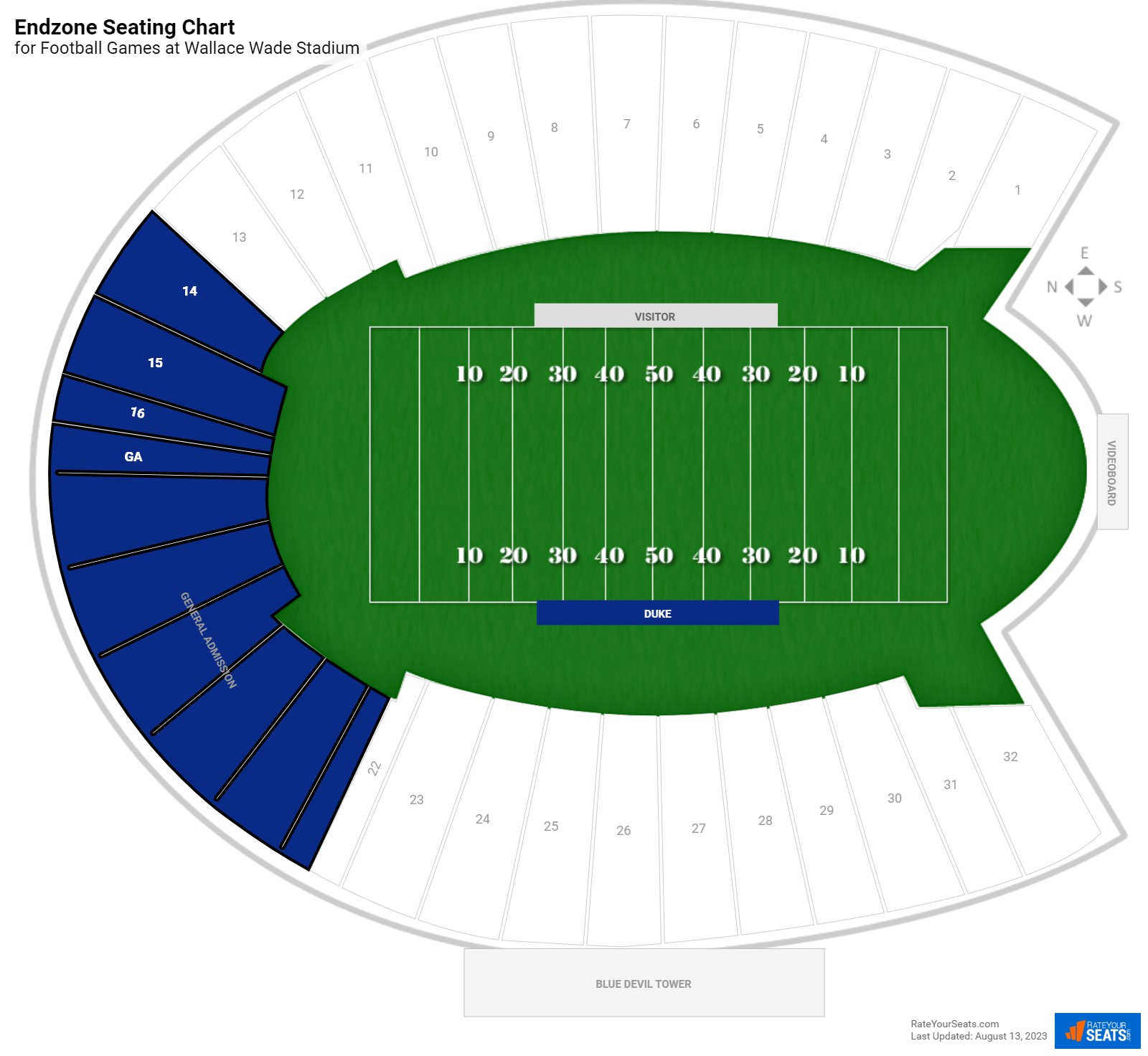 click to enlarge Football Endzone Seating Chart at Wallace Wade Stadium