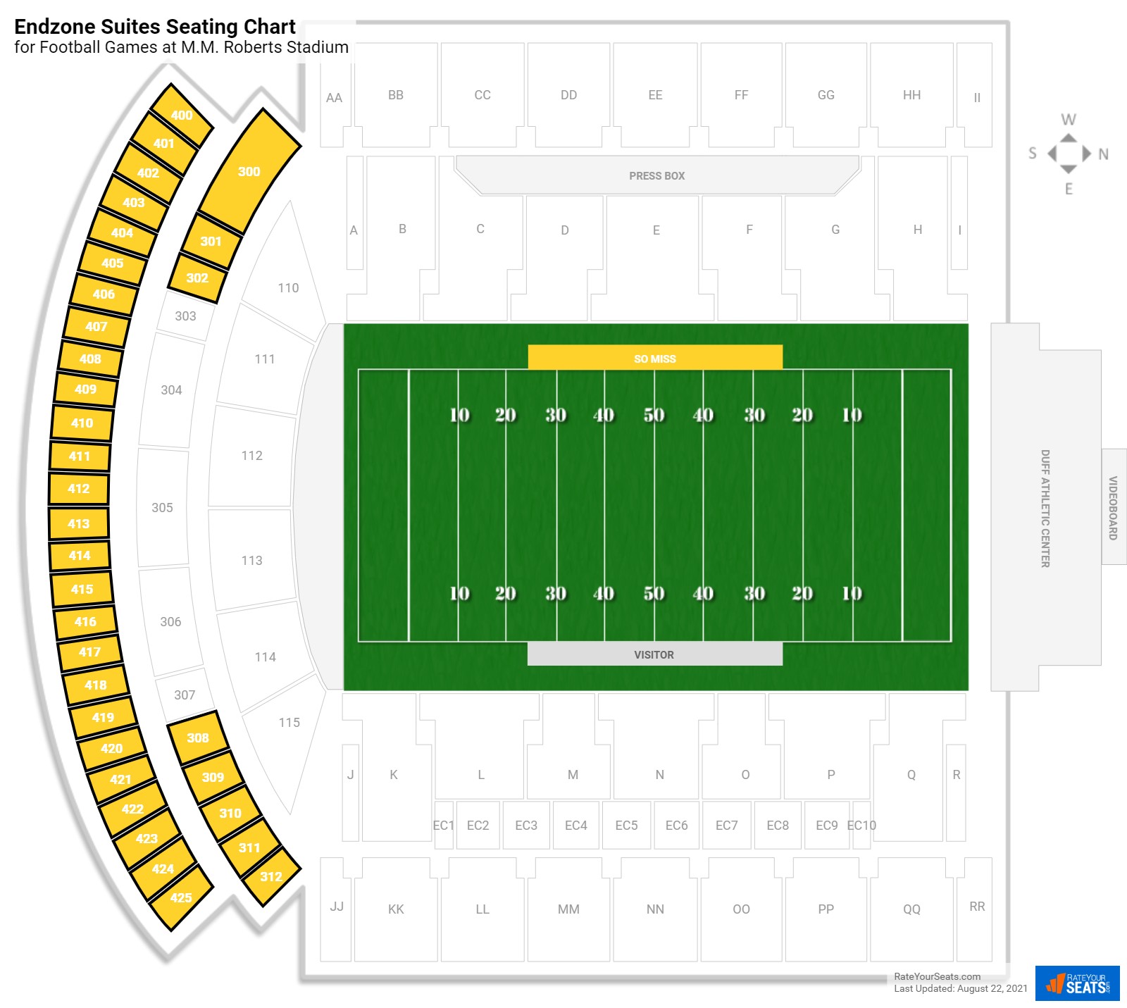 Football Endzone Suites Seating Chart at M.M. Roberts Stadium