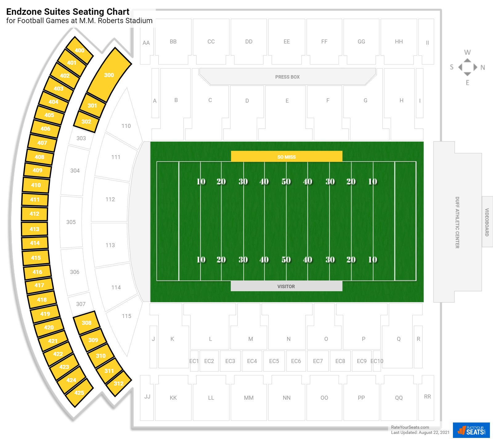 click to enlarge Football Endzone Suites Seating Chart at M.M. Roberts Stadium
