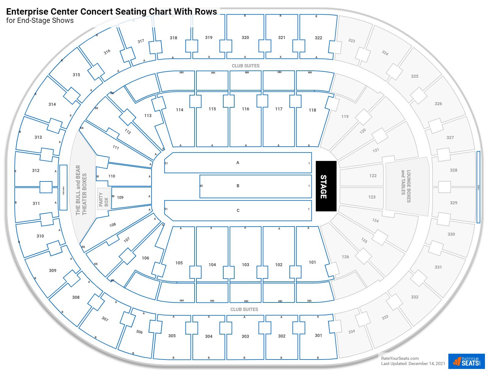 Enterprise Center seating chart with rows concert