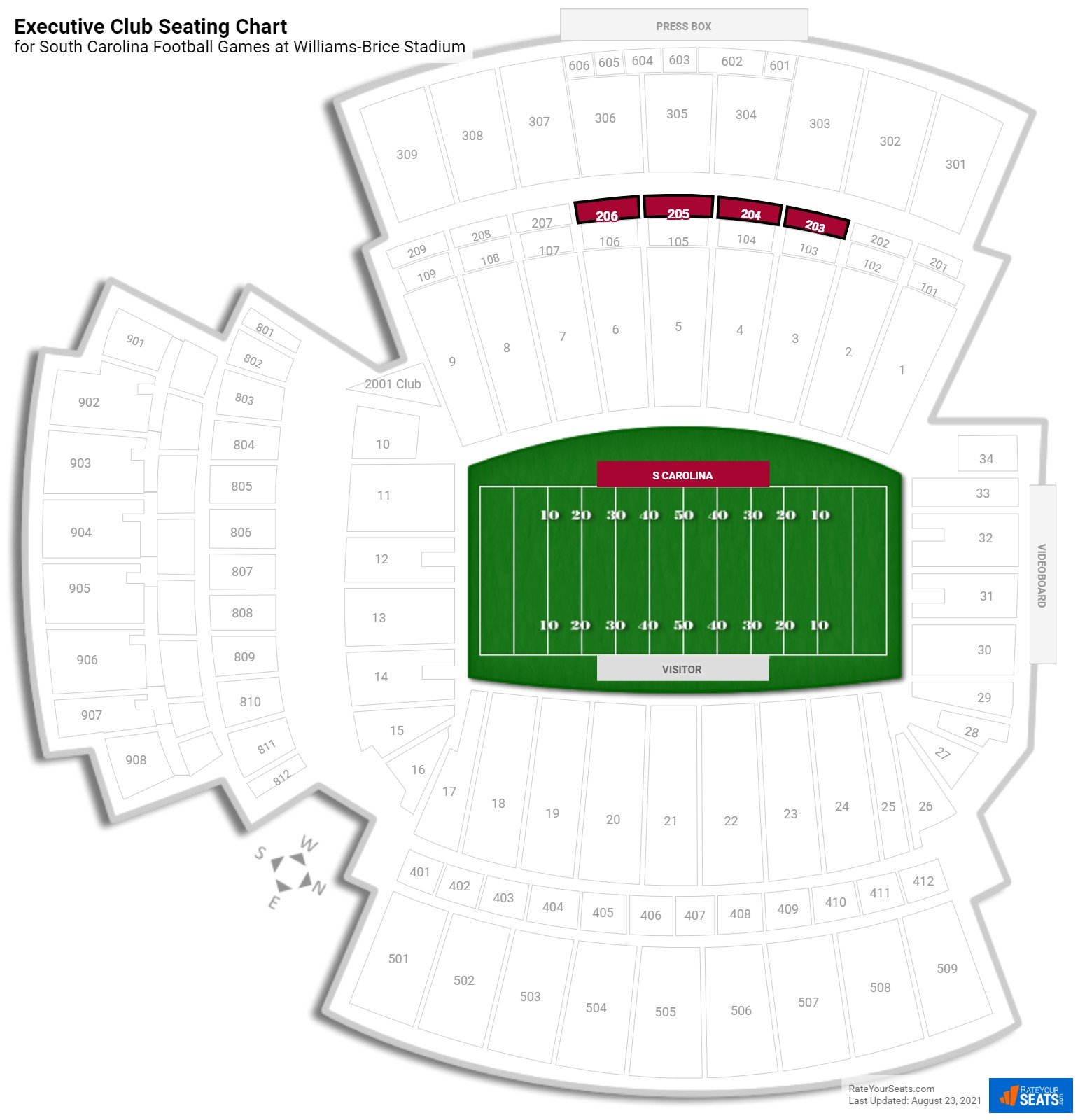click to enlarge South Carolina Executive Club Seating Chart at Williams-Brice Stadium
