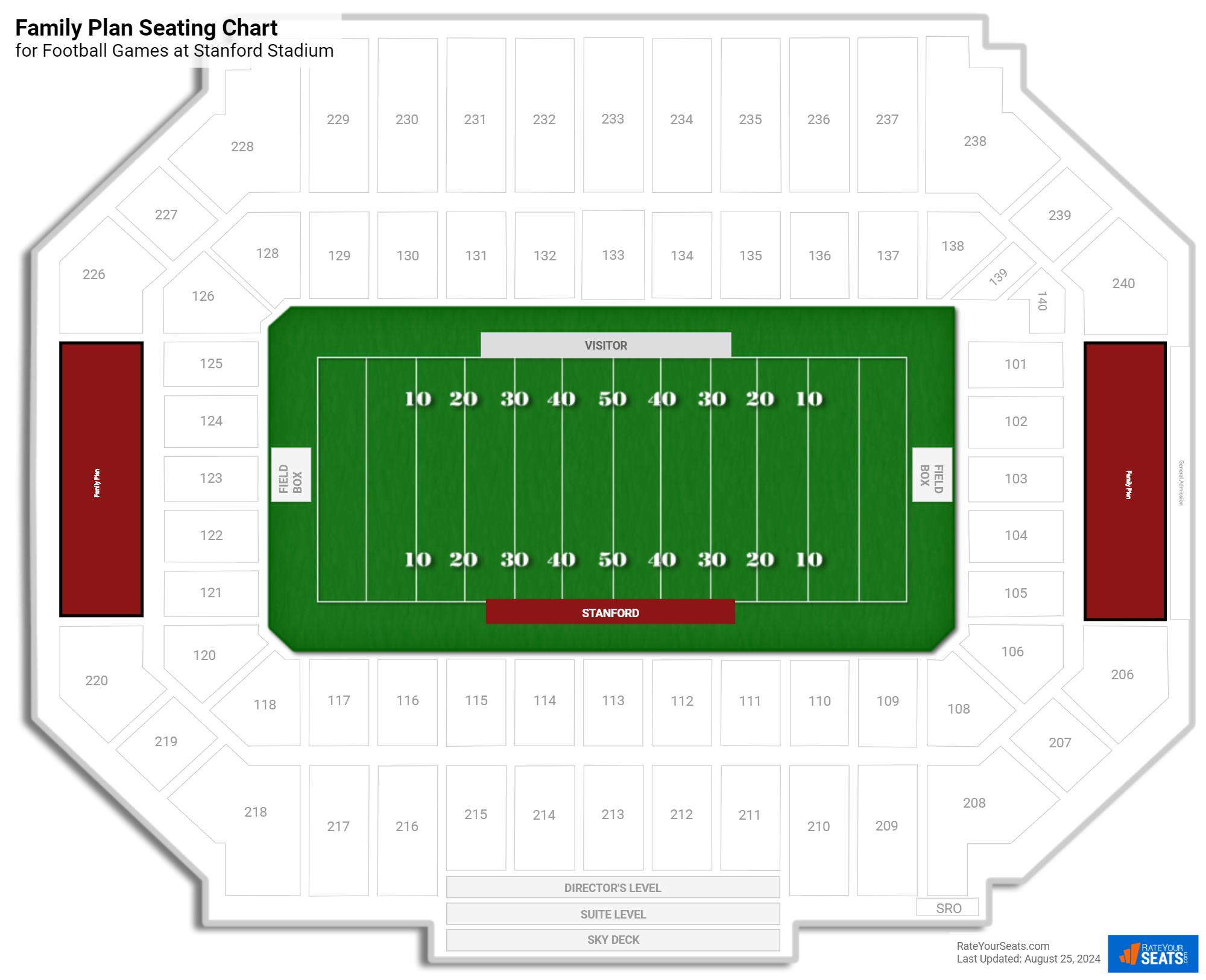 click to enlarge Football Family Plan Seating Chart at Stanford Stadium