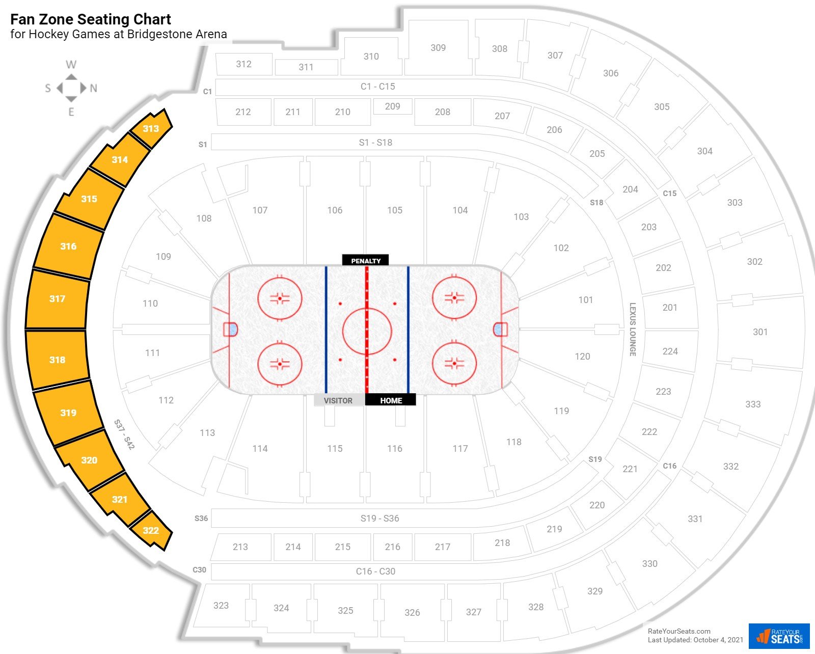 Hockey Fan Zone Seating Chart at Bridgestone Arena