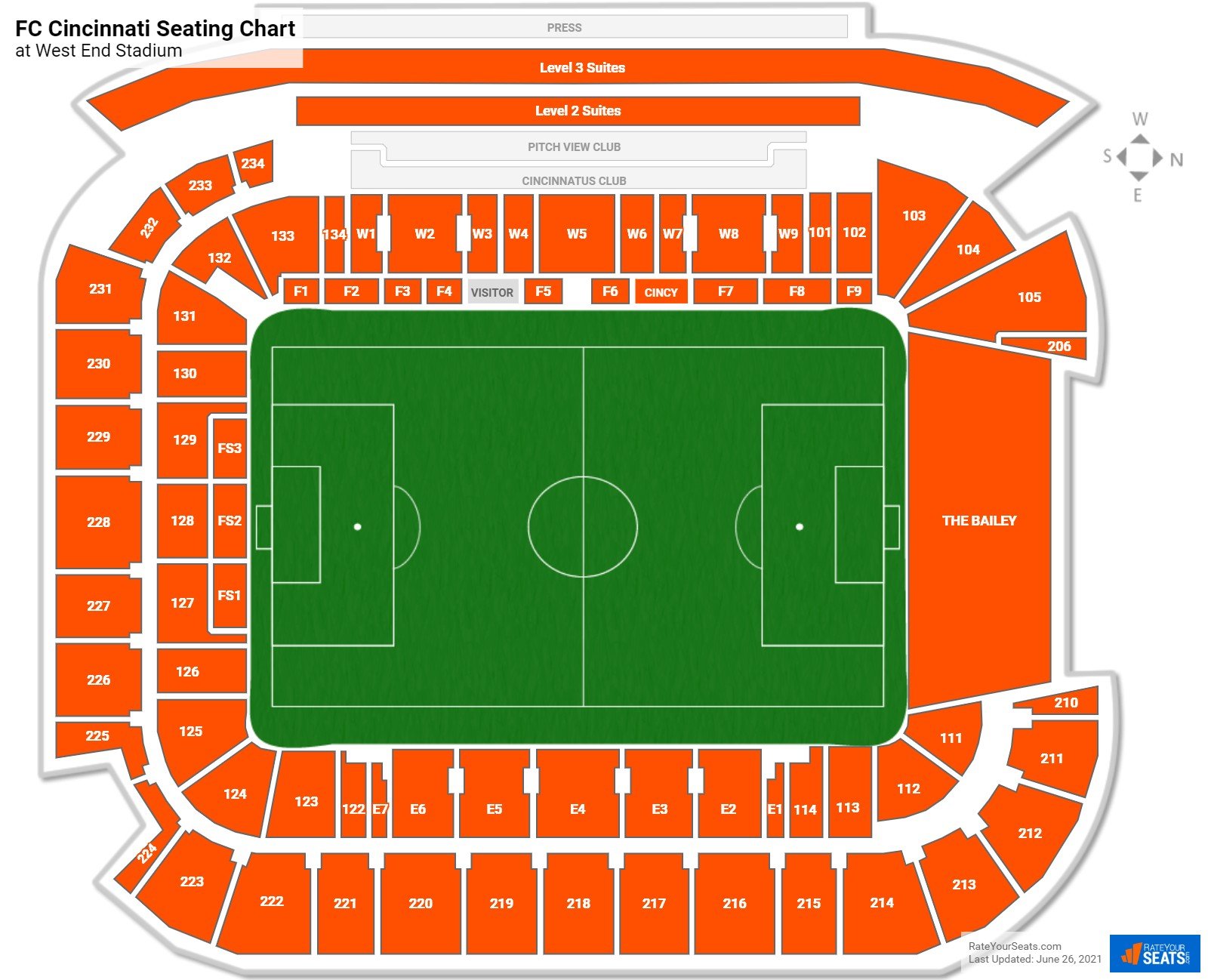 FC Cincinnati Seating Chart at TQL Stadium