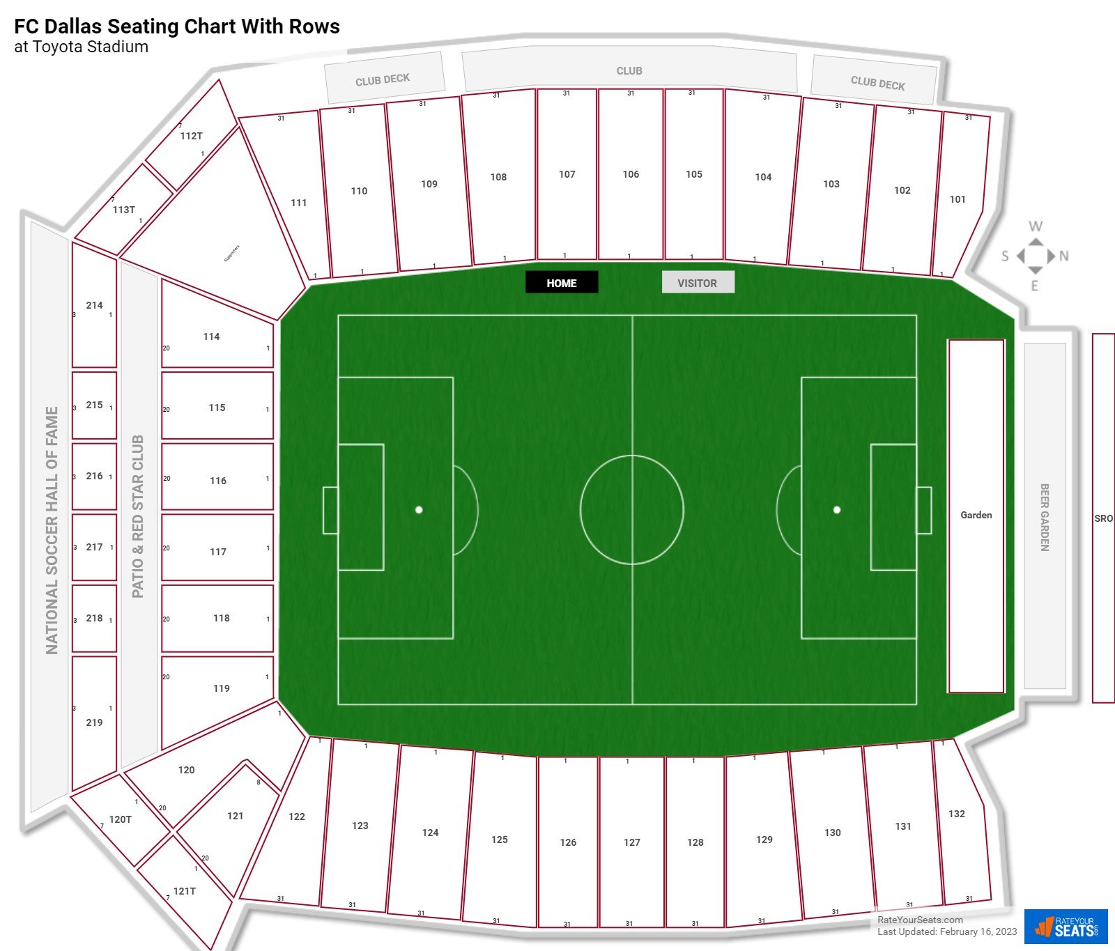 Toyota Stadium seating chart with row numbers