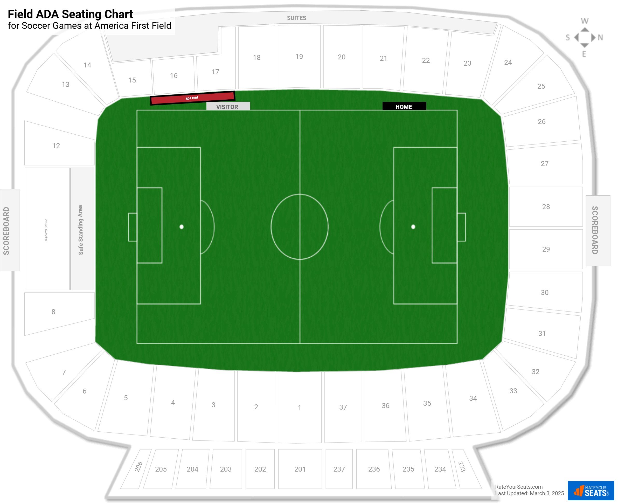 click to enlarge Soccer Field ADA Seating Chart at America First Field