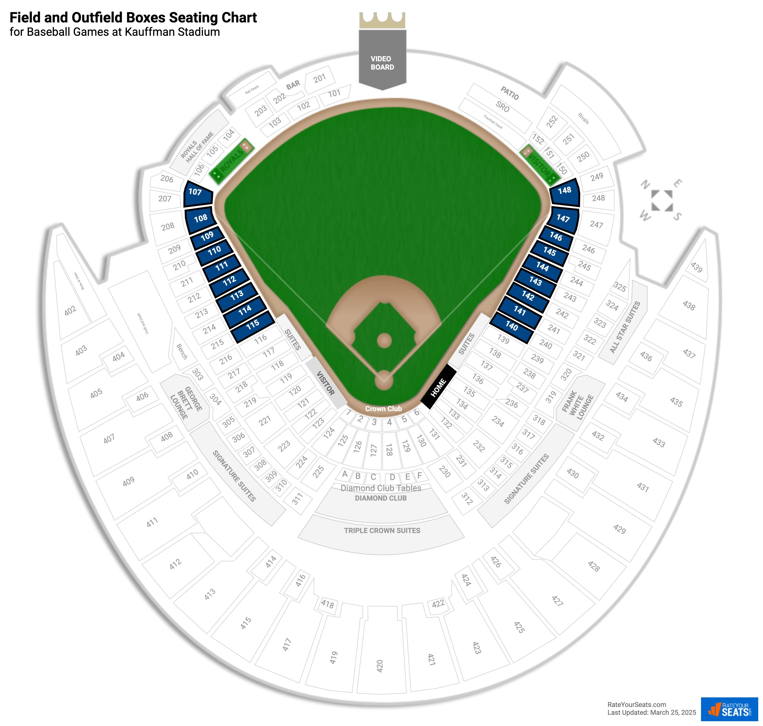 click to enlarge Baseball Field and Outfield Boxes Seating Chart at Kauffman Stadium