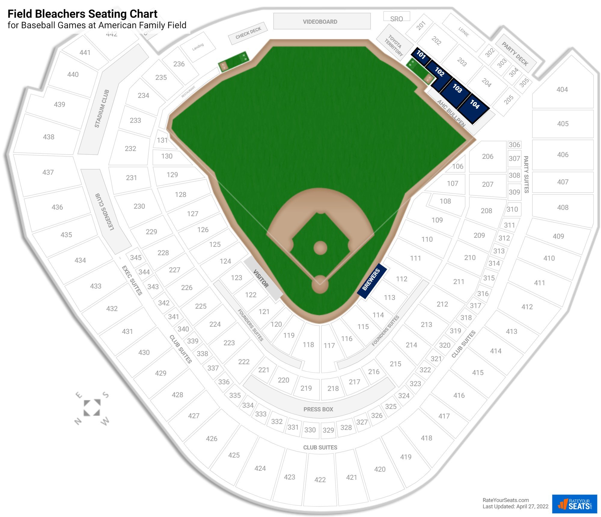 Baseball Field Bleachers Seating Chart at American Family Field