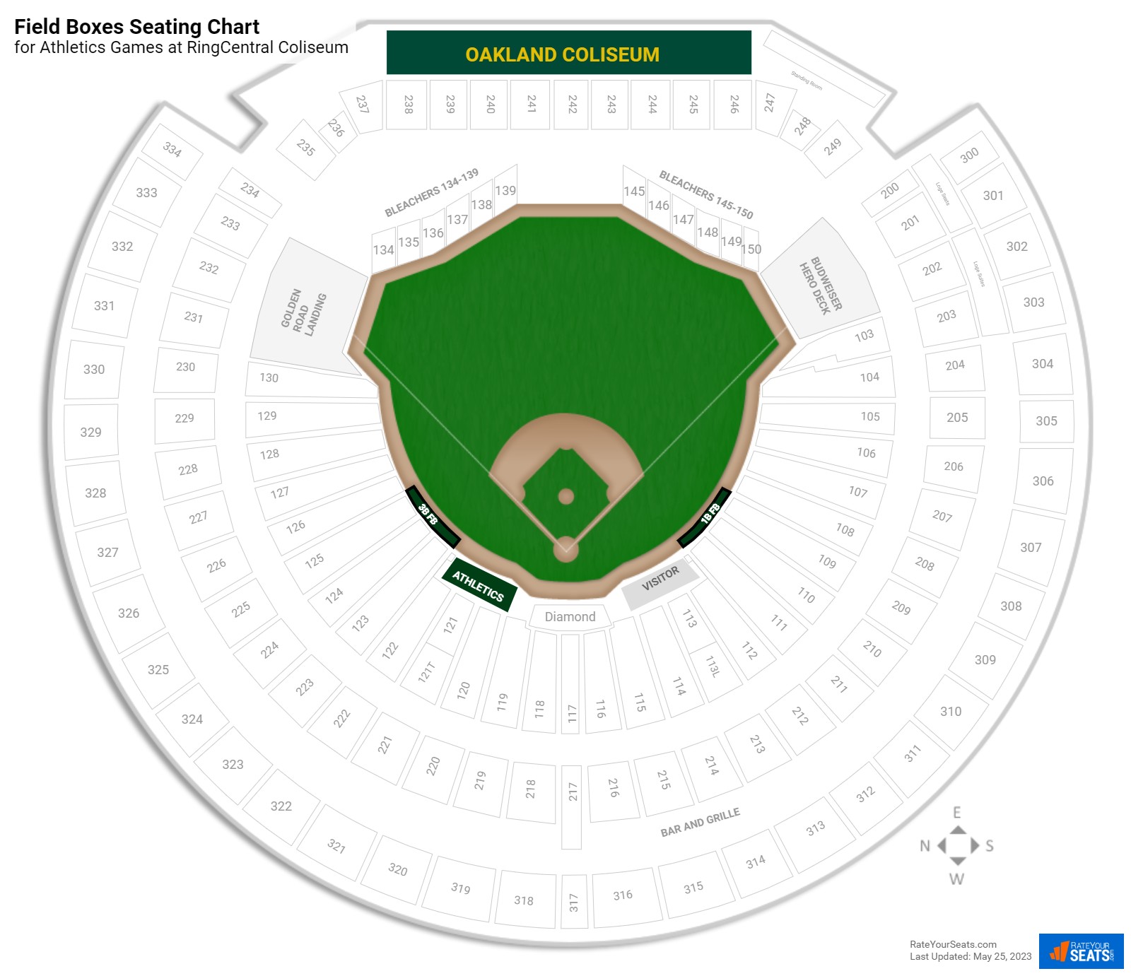 click to enlarge Athletics Field Boxes Seating Chart at RingCentral Coliseum