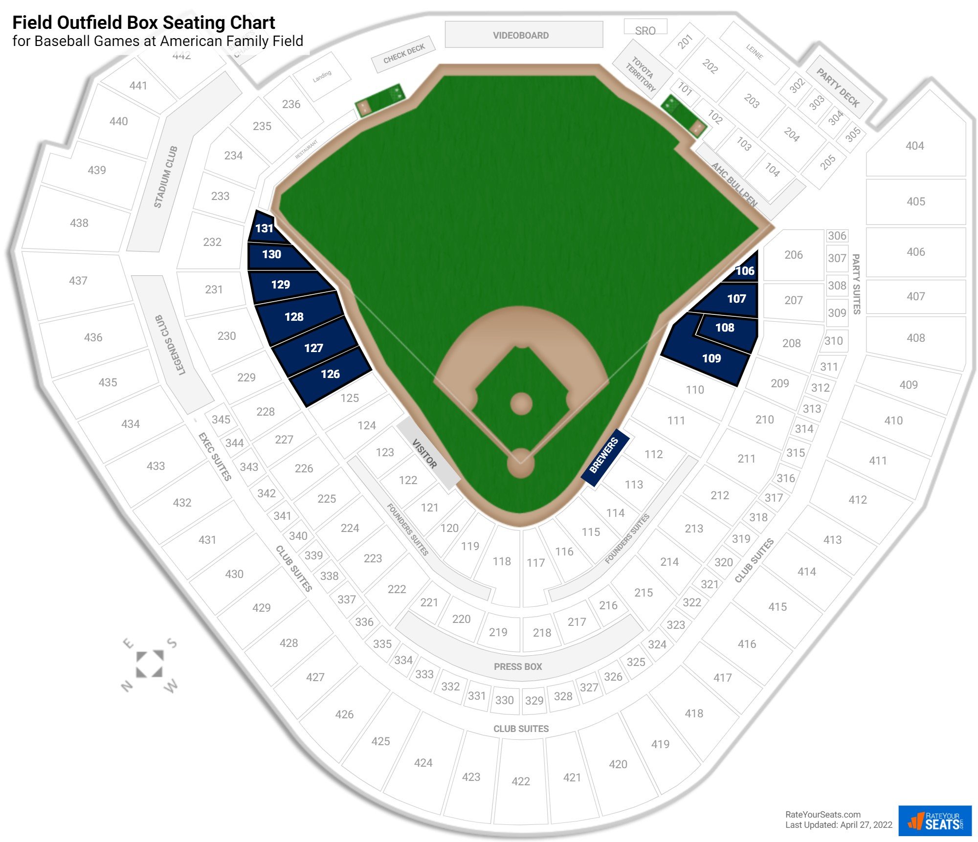 Baseball Field Outfield Box Seating Chart at American Family Field