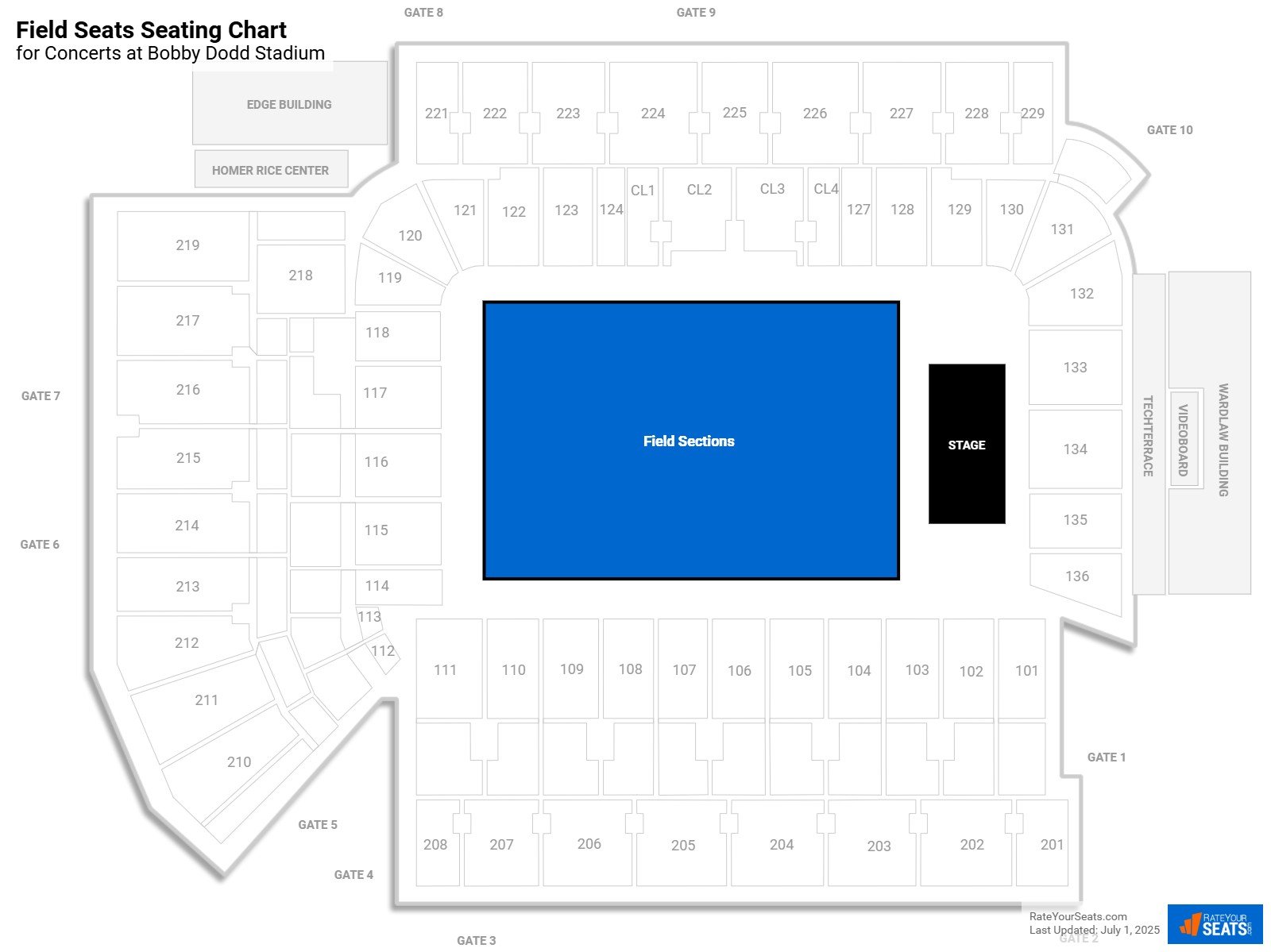 click to enlarge Concert Field Seats Seating Chart at Bobby Dodd Stadium