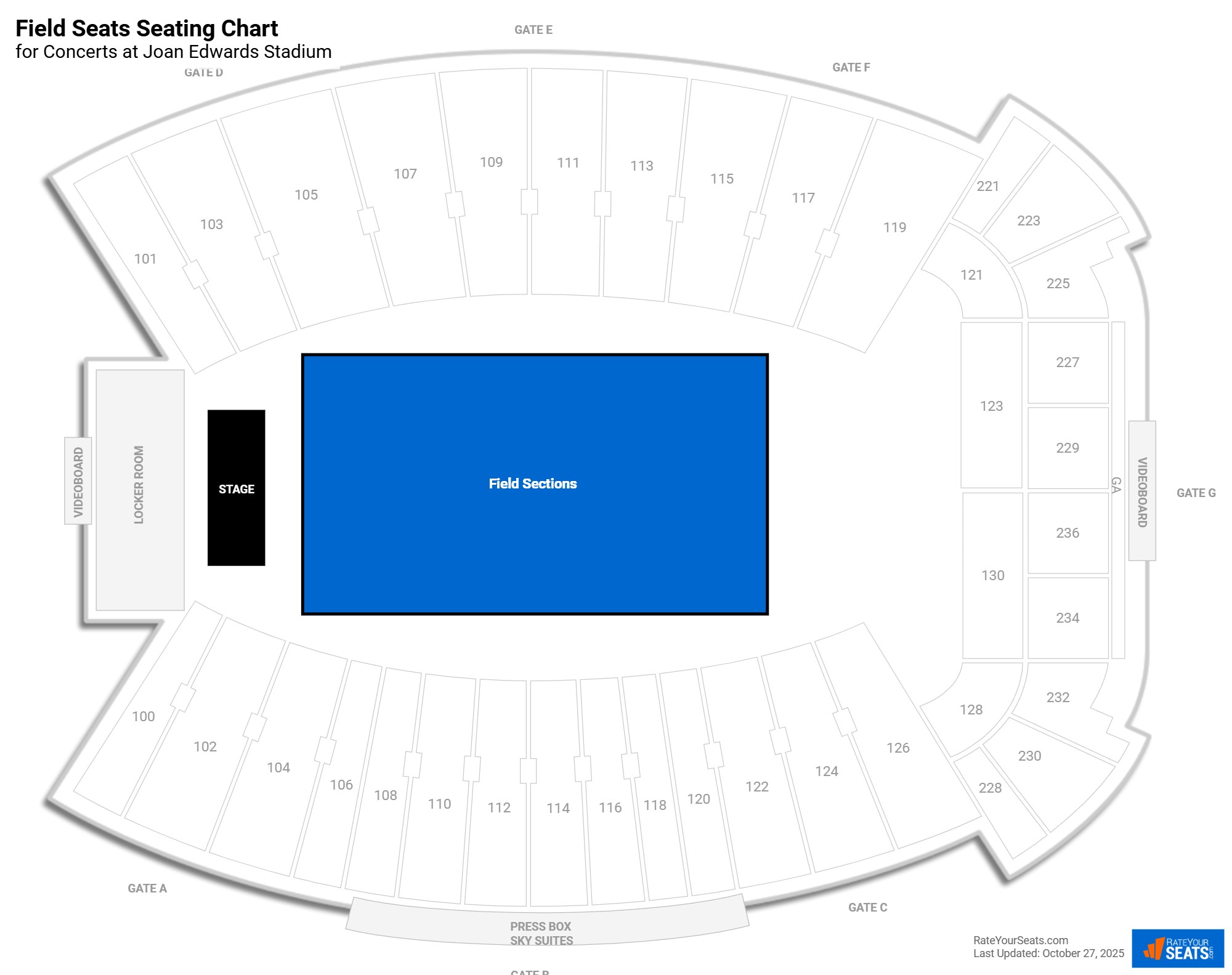 click to enlarge Concert Field Seats Seating Chart at Joan Edwards Stadium