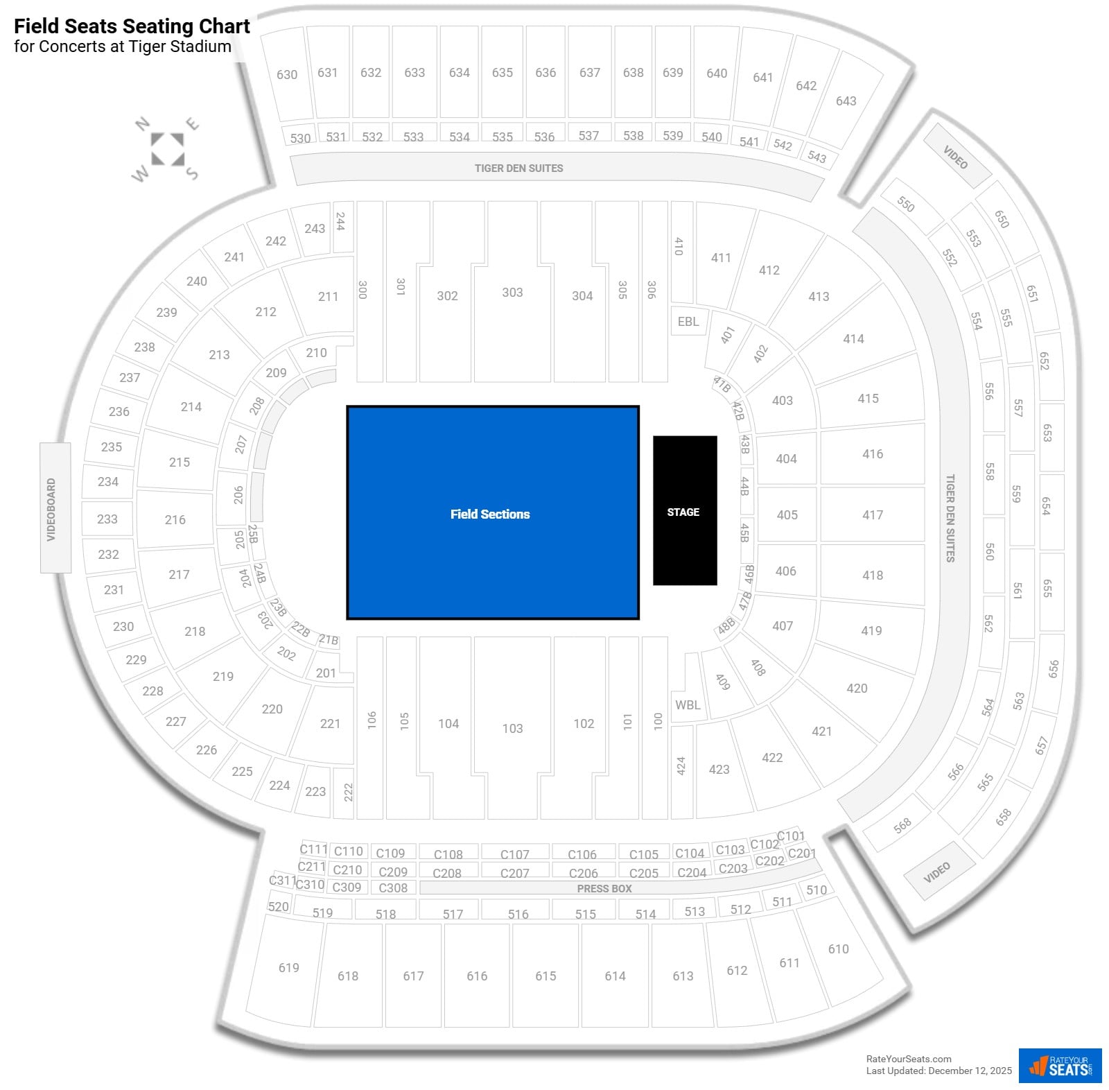 click to enlarge Concert Field Seats Seating Chart at Tiger Stadium