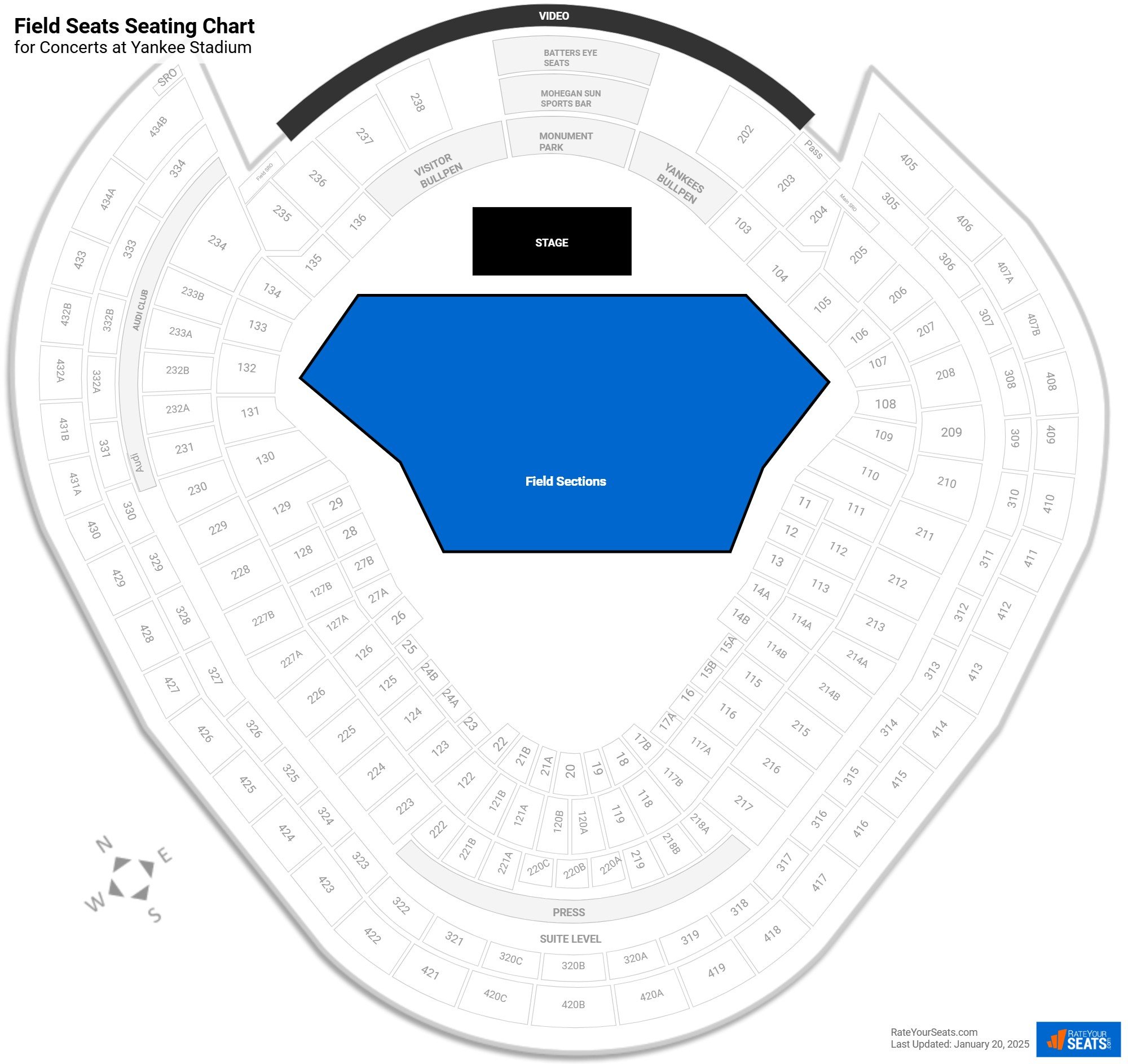 click to enlarge Concert Field Seats Seating Chart at Yankee Stadium