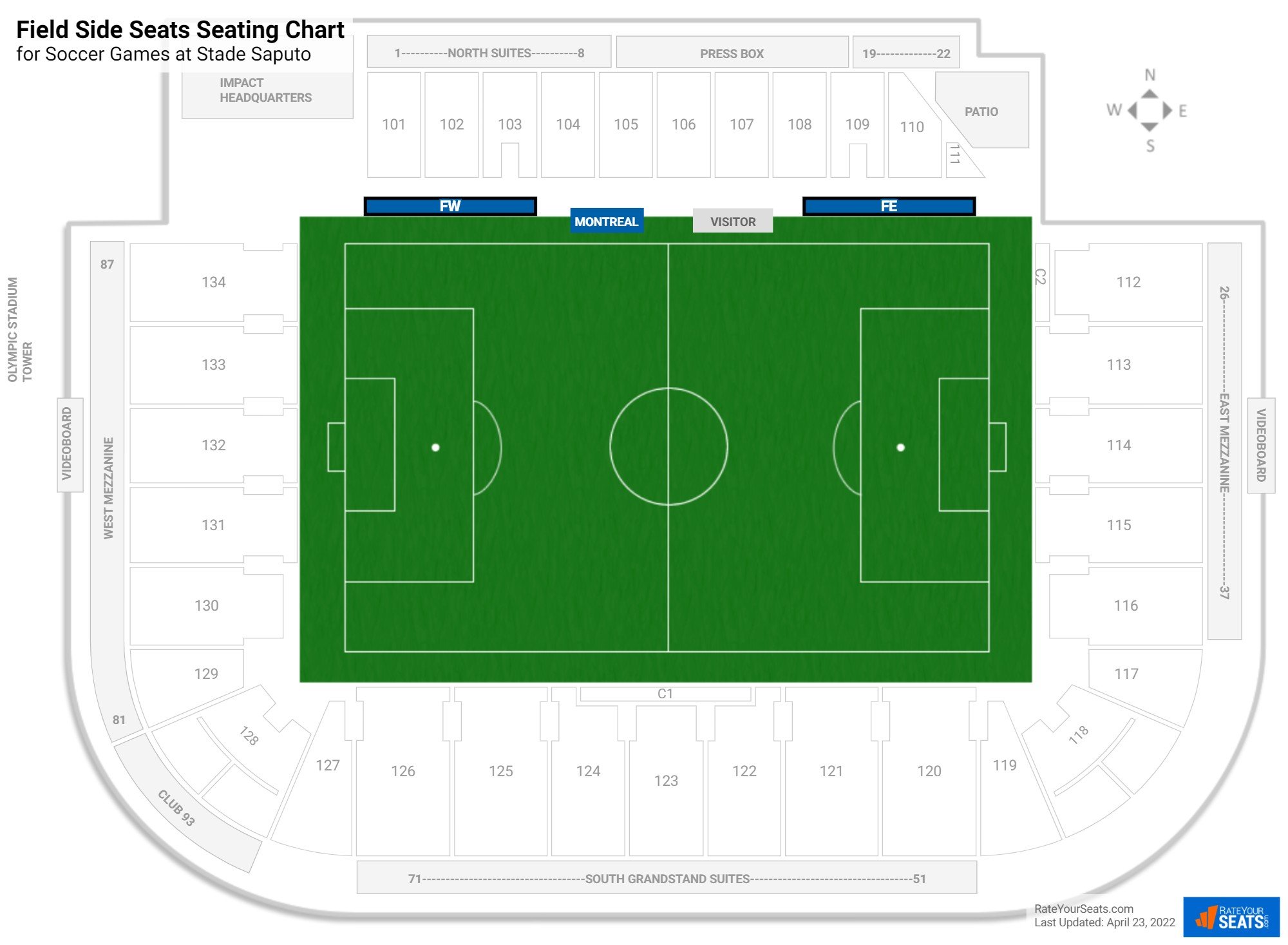 click to enlarge Soccer Field Side Seats Seating Chart at Stade Saputo