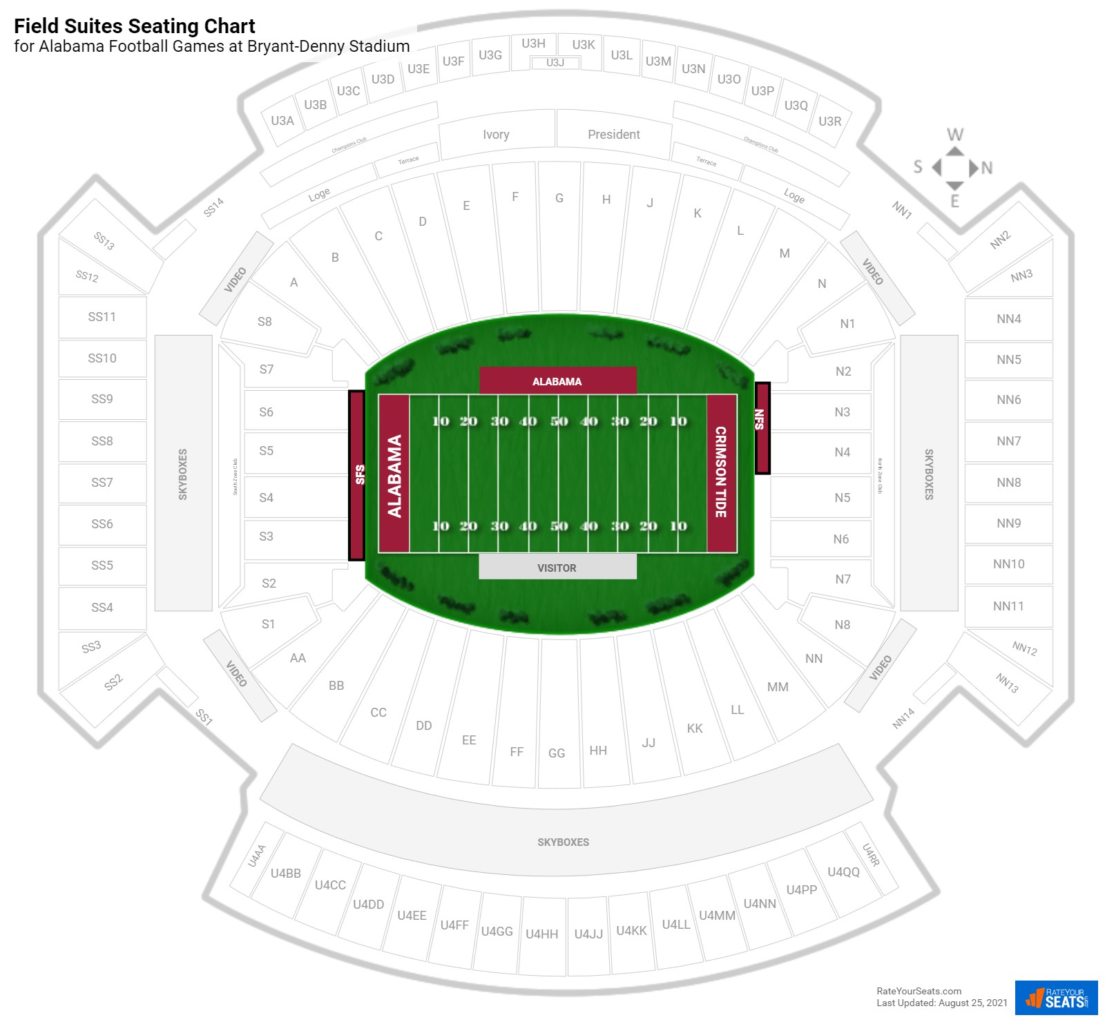 Alabama Field Suites Seating Chart at Bryant-Denny Stadium