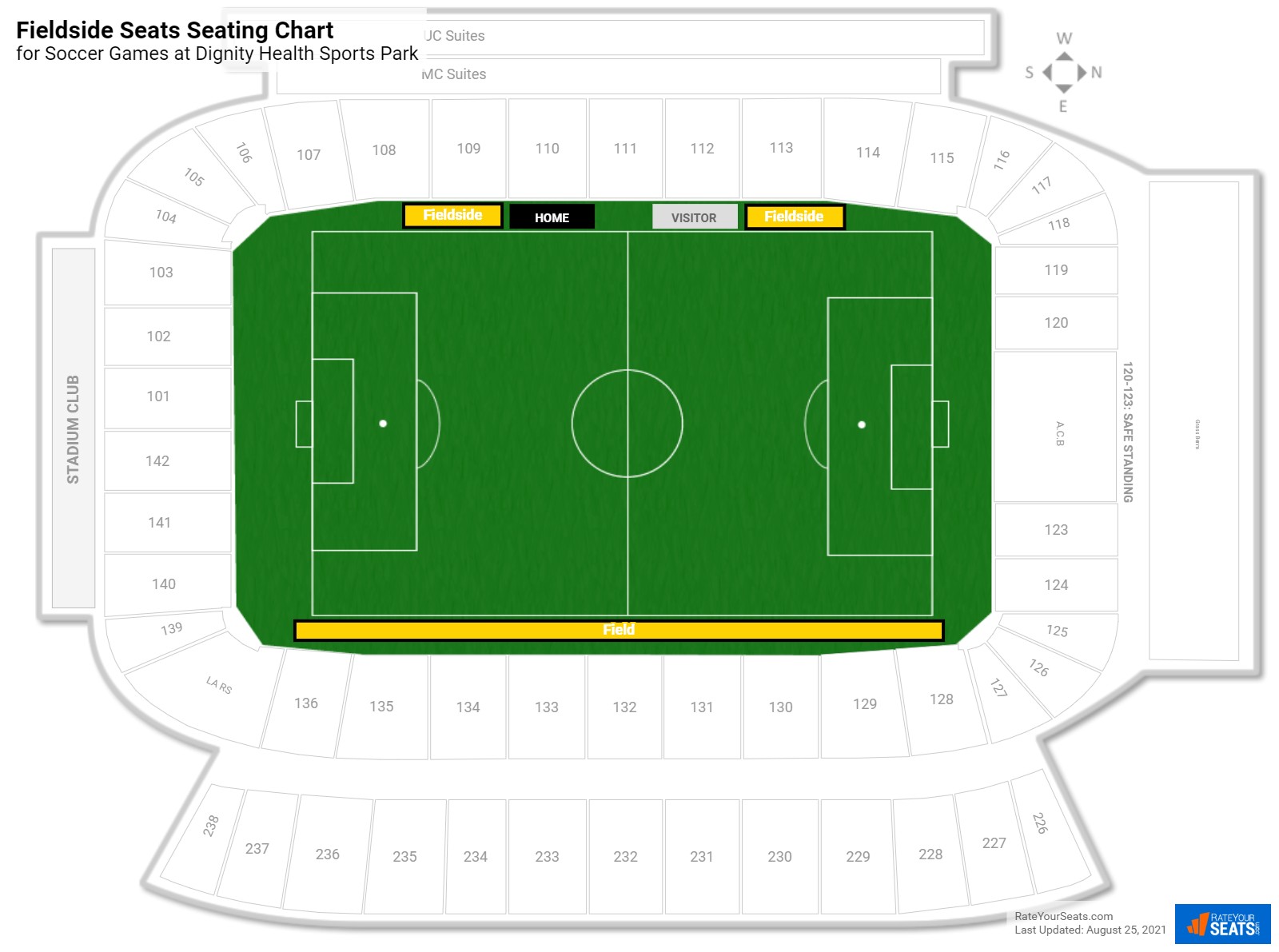 click to enlarge Soccer Fieldside Seats Seating Chart at Dignity Health Sports Park