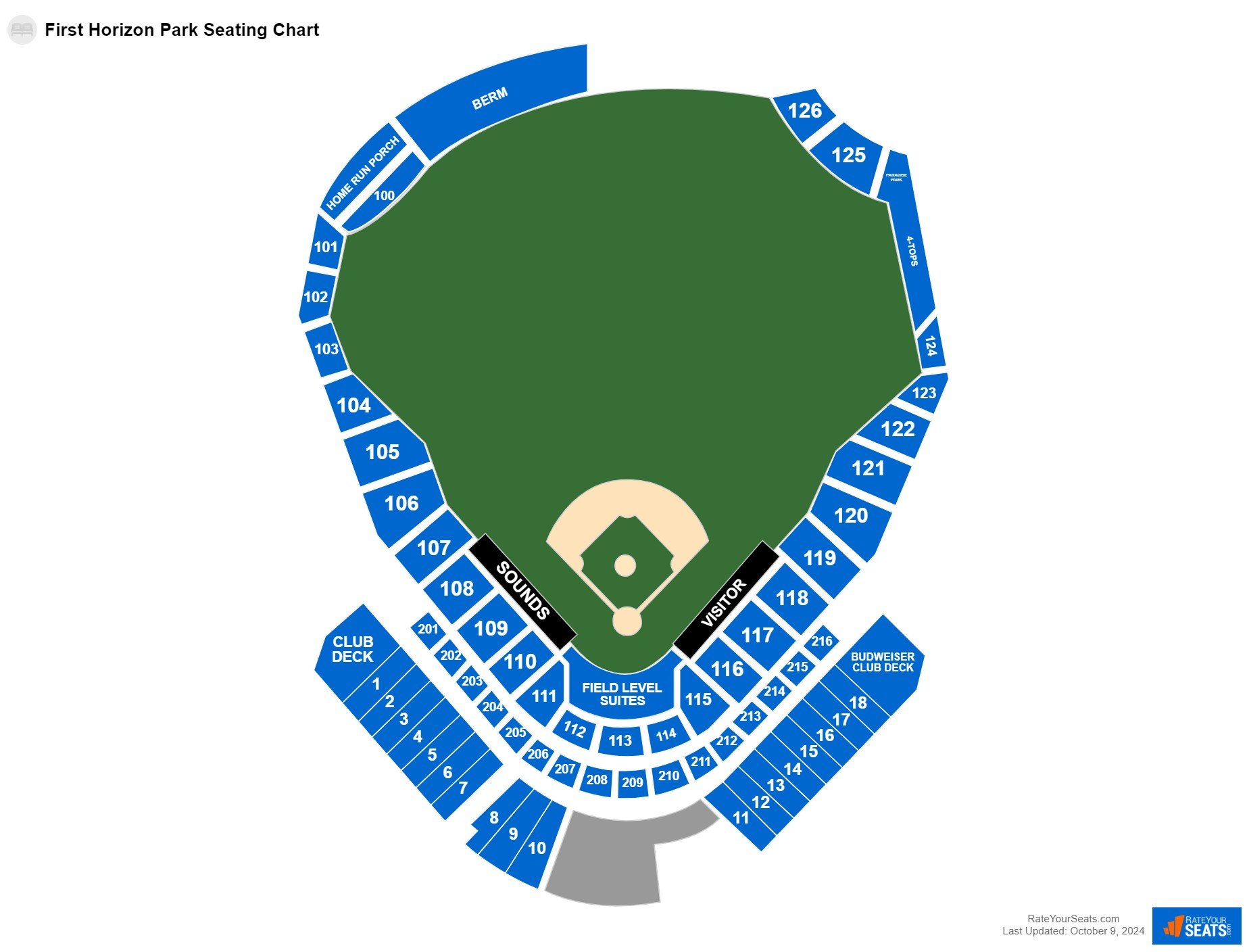 Interactive seating chart Baseball seating chart at First Horizon Park