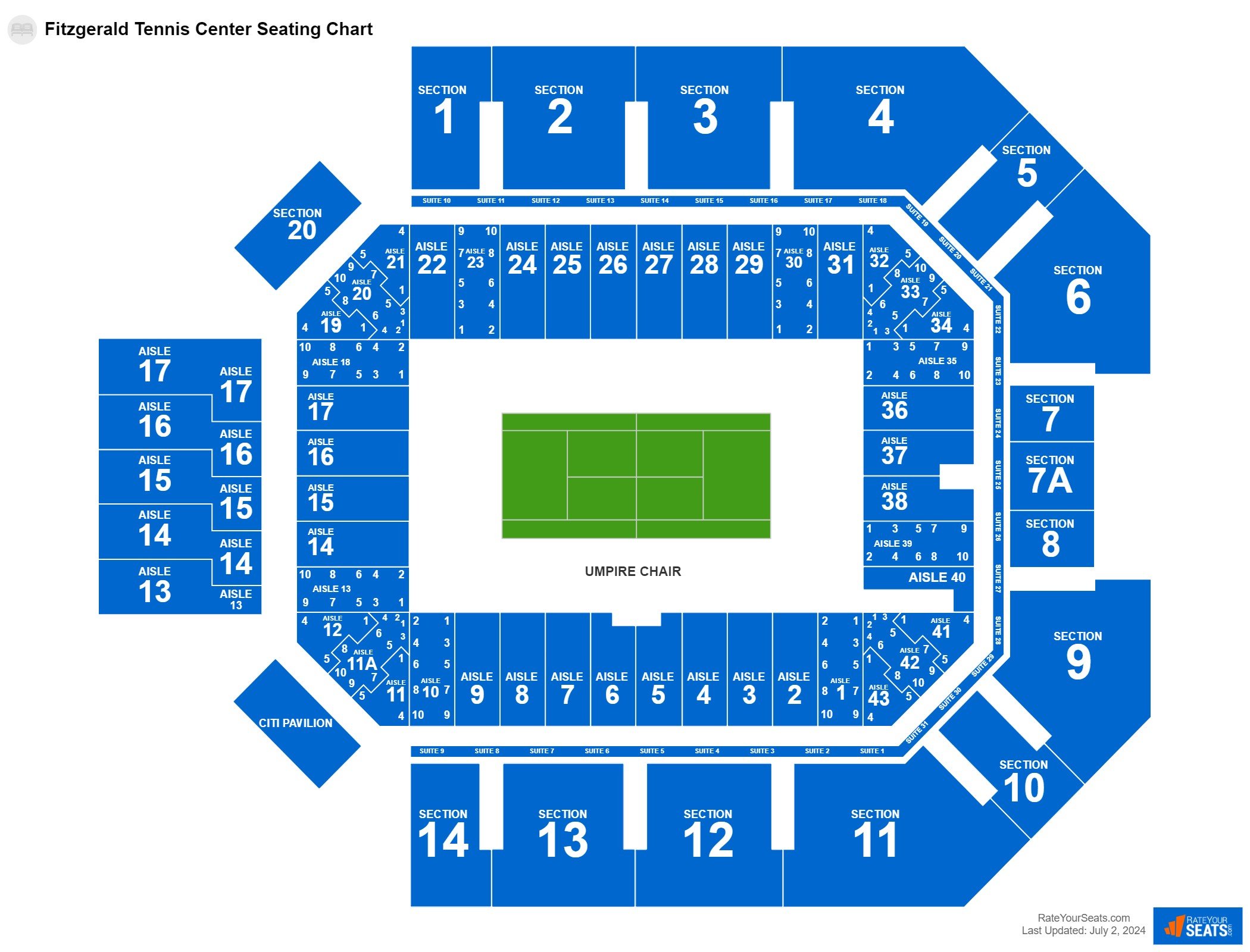 Interactive seating chart Tennis seating chart at Fitzgerald Tennis Center