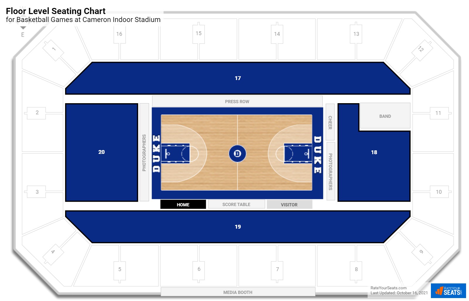 Basketball Floor Level Seating Chart at Cameron Indoor Stadium