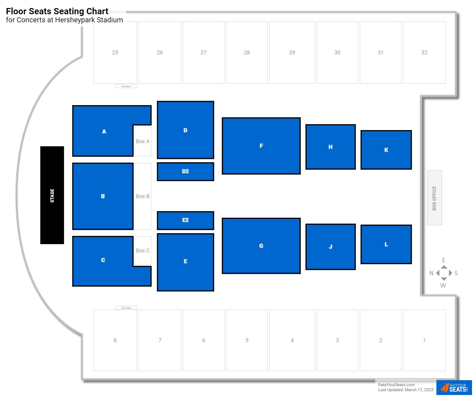Concert Floor Seats Seating Chart at Hersheypark Stadium