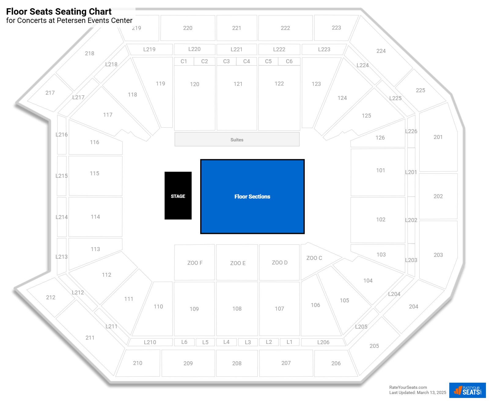 click to enlarge Concert Floor Seats Seating Chart at Petersen Events Center