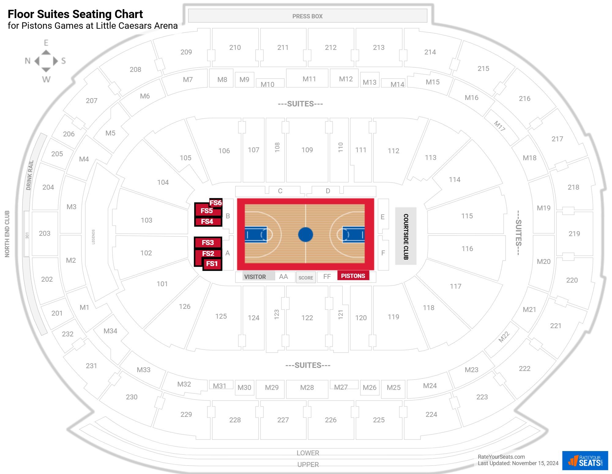 click to enlarge Pistons Floor Suites Seating Chart at Little Caesars Arena