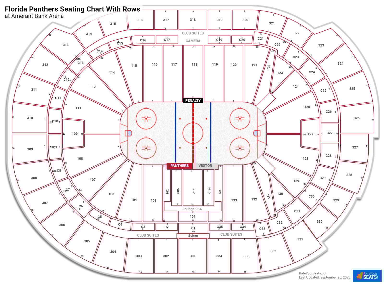 Amerant Bank Arena seating chart with row numbers