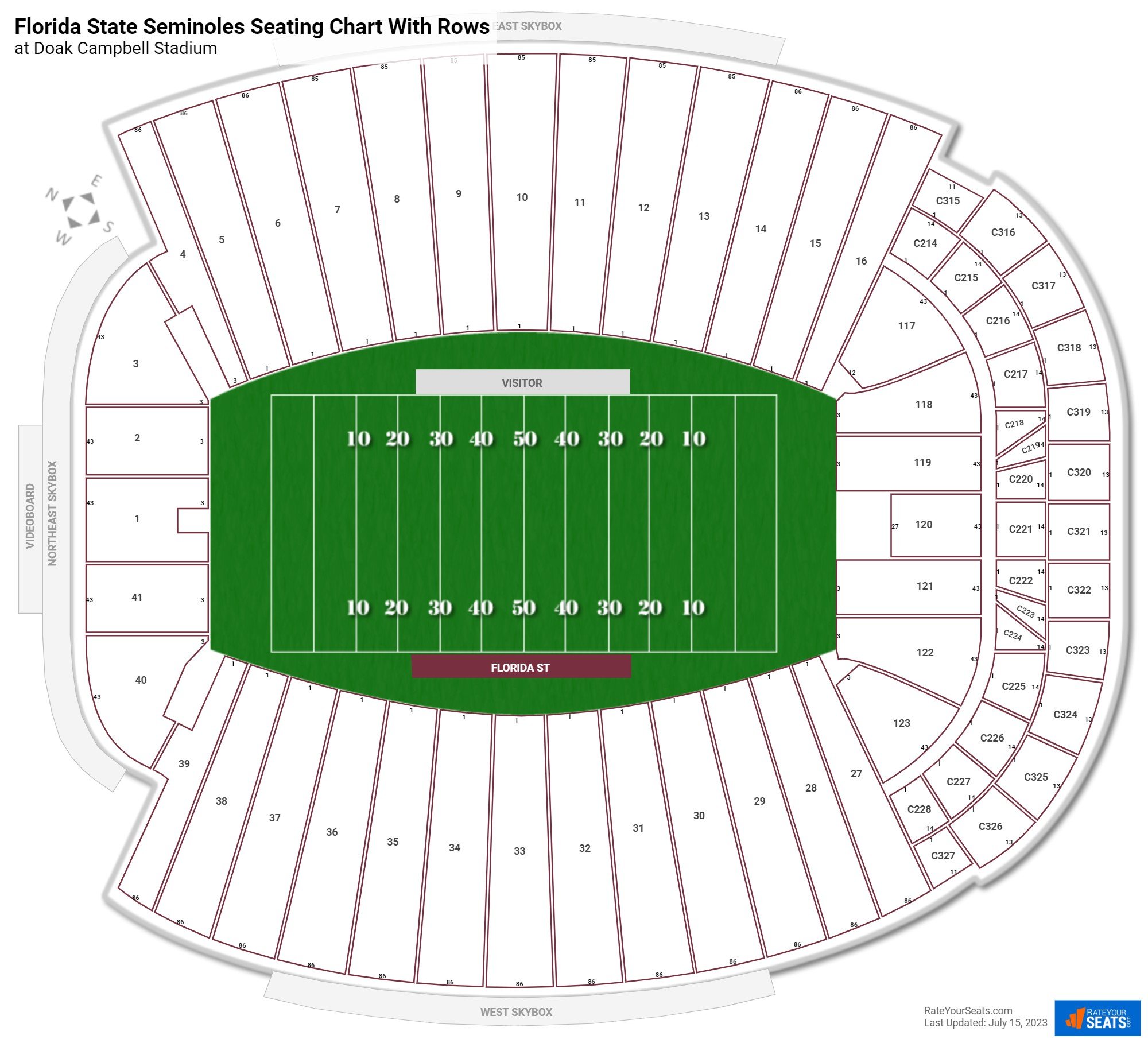 Doak Campbell Stadium seating chart with row numbers