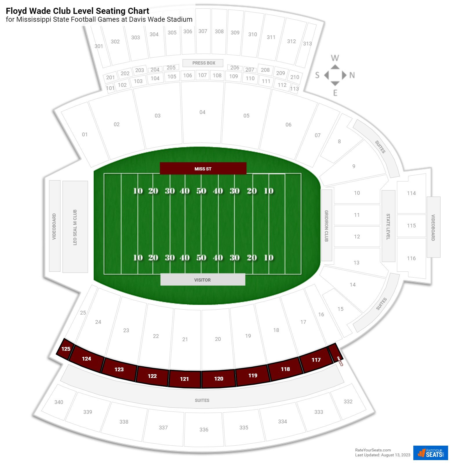 click to enlarge Mississippi State Floyd Wade Club Level Seating Chart at Davis Wade Stadium