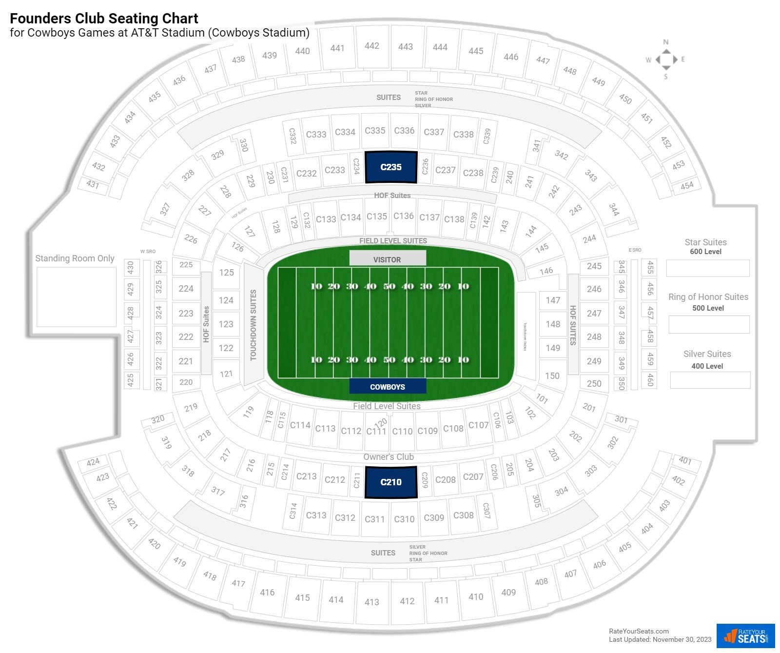 Cowboys Founders Club Seating Chart at AT&T Stadium (Cowboys Stadium)