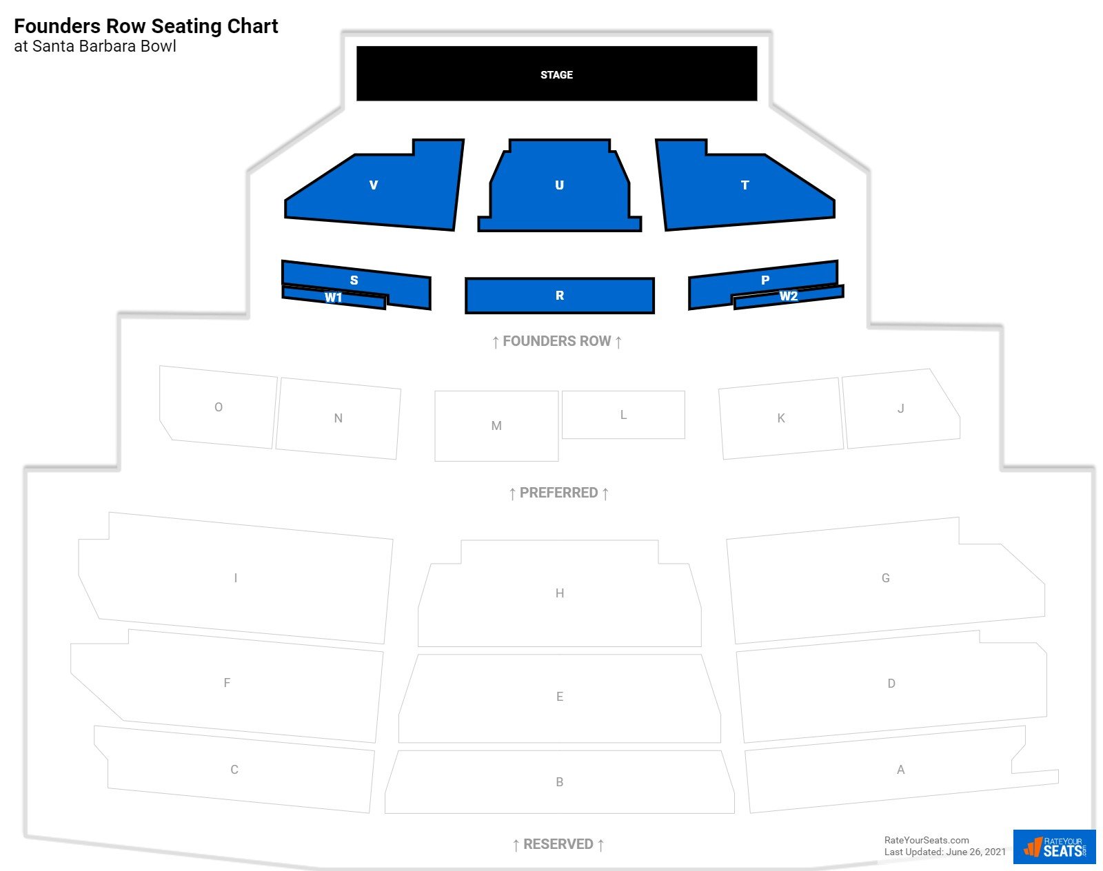 Concert Founders Row Seating Chart at Santa Barbara Bowl