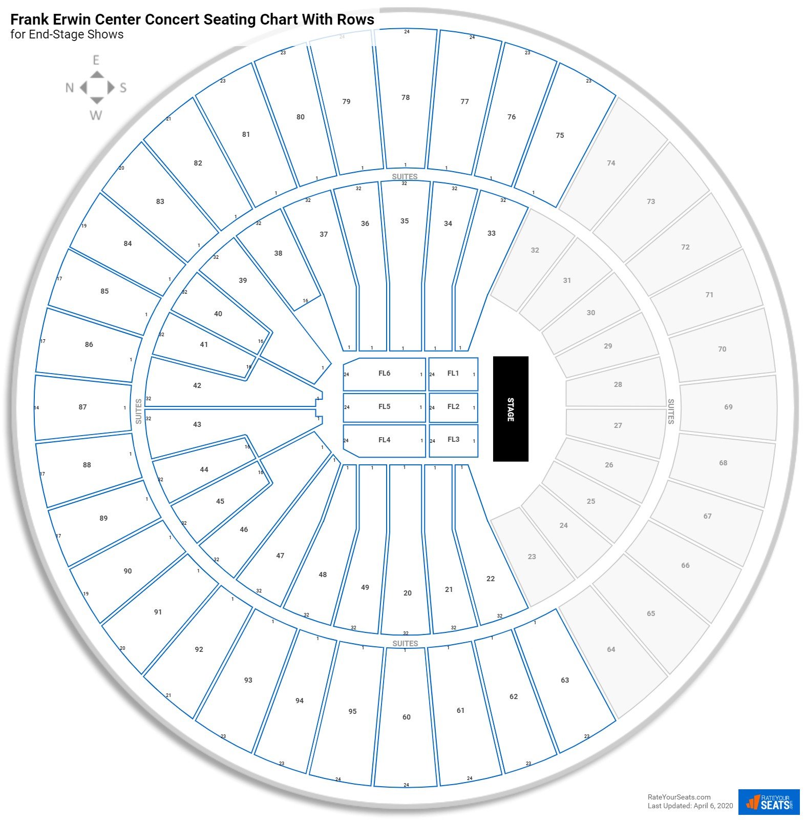 Frank Erwin Center seating chart with rows concert