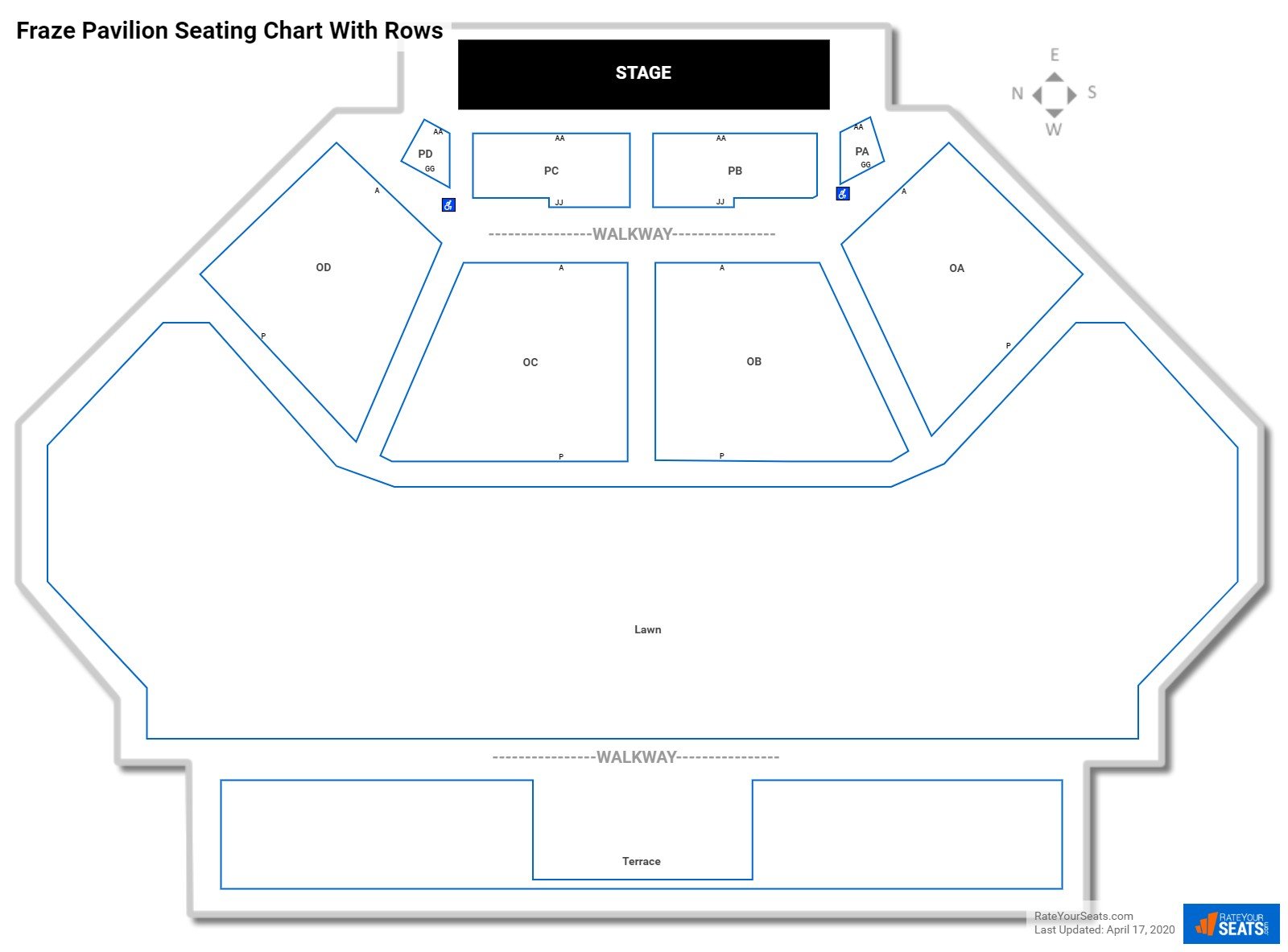 Fraze Pavilion seating chart with row numbers