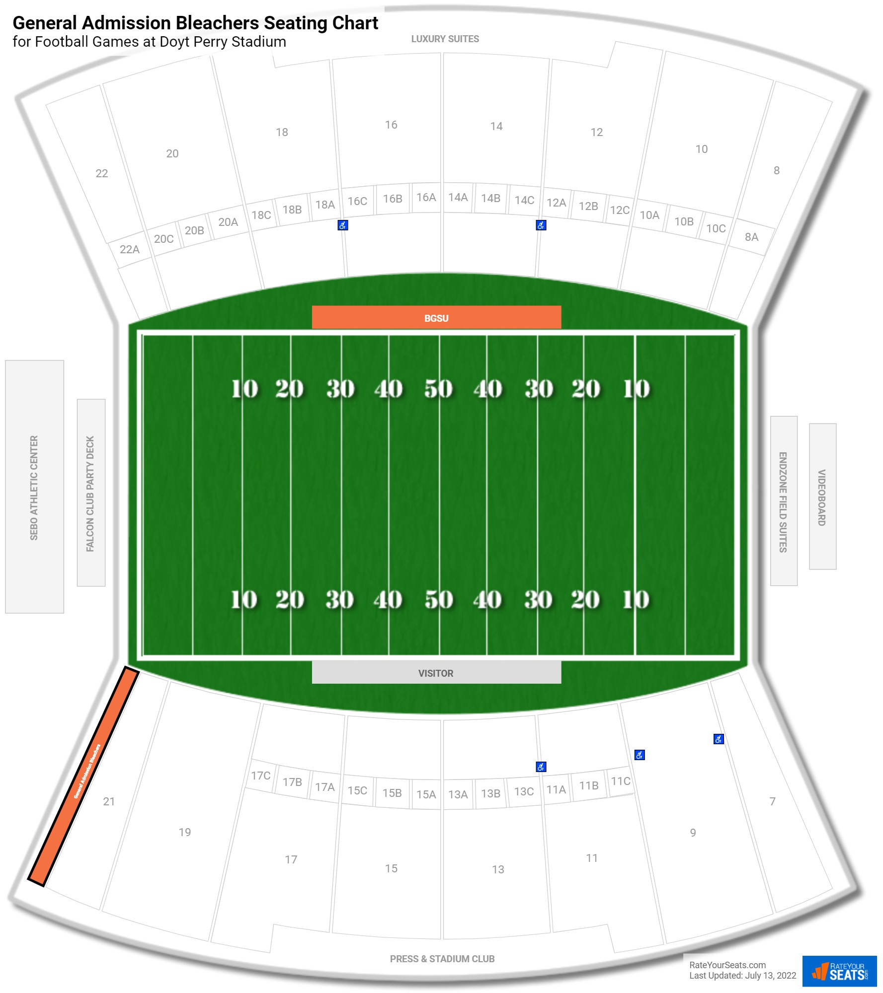 Football General Admission Bleachers Seating Chart at Doyt Perry Stadium