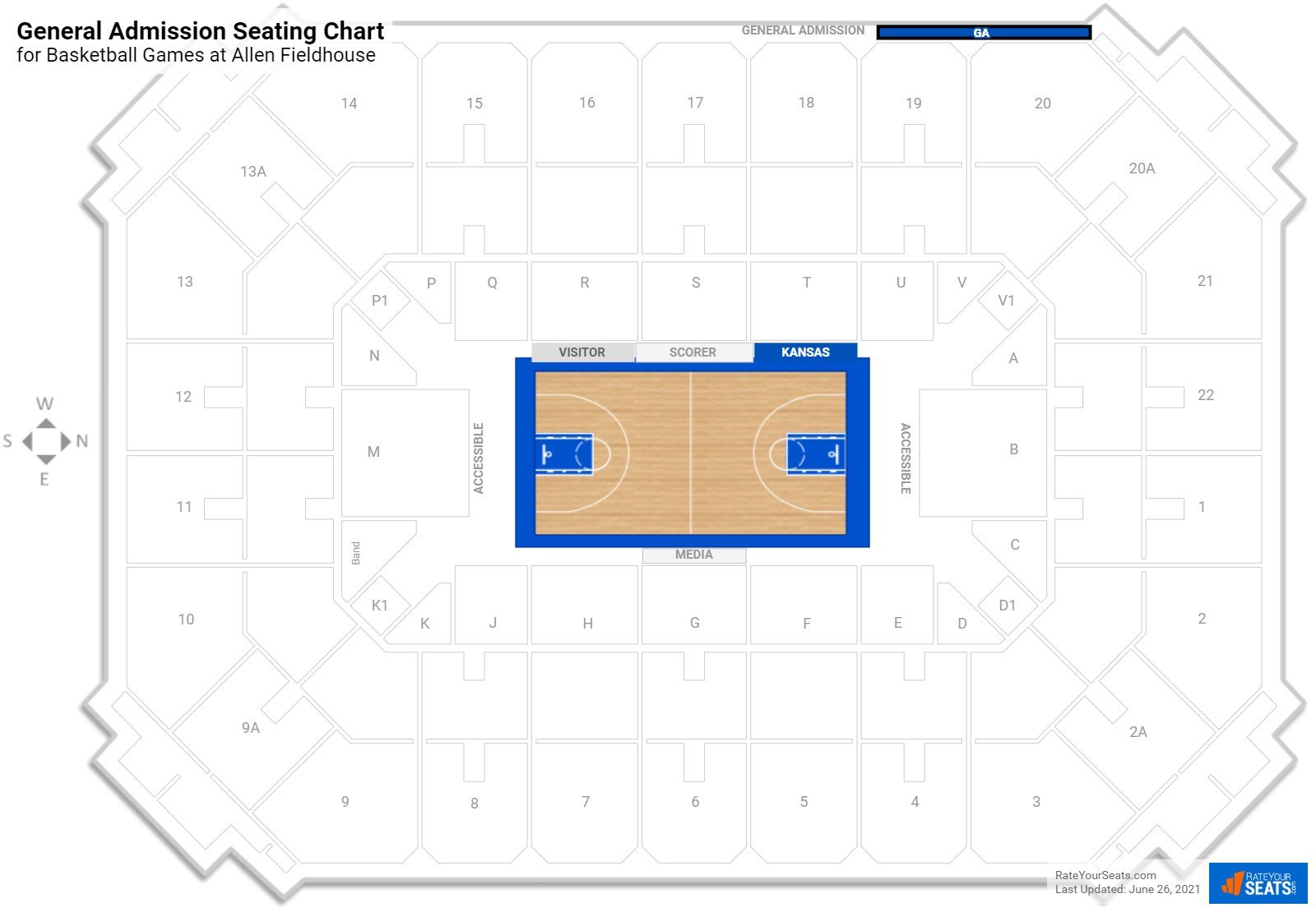 Basketball General Admission Seating Chart at Allen Fieldhouse