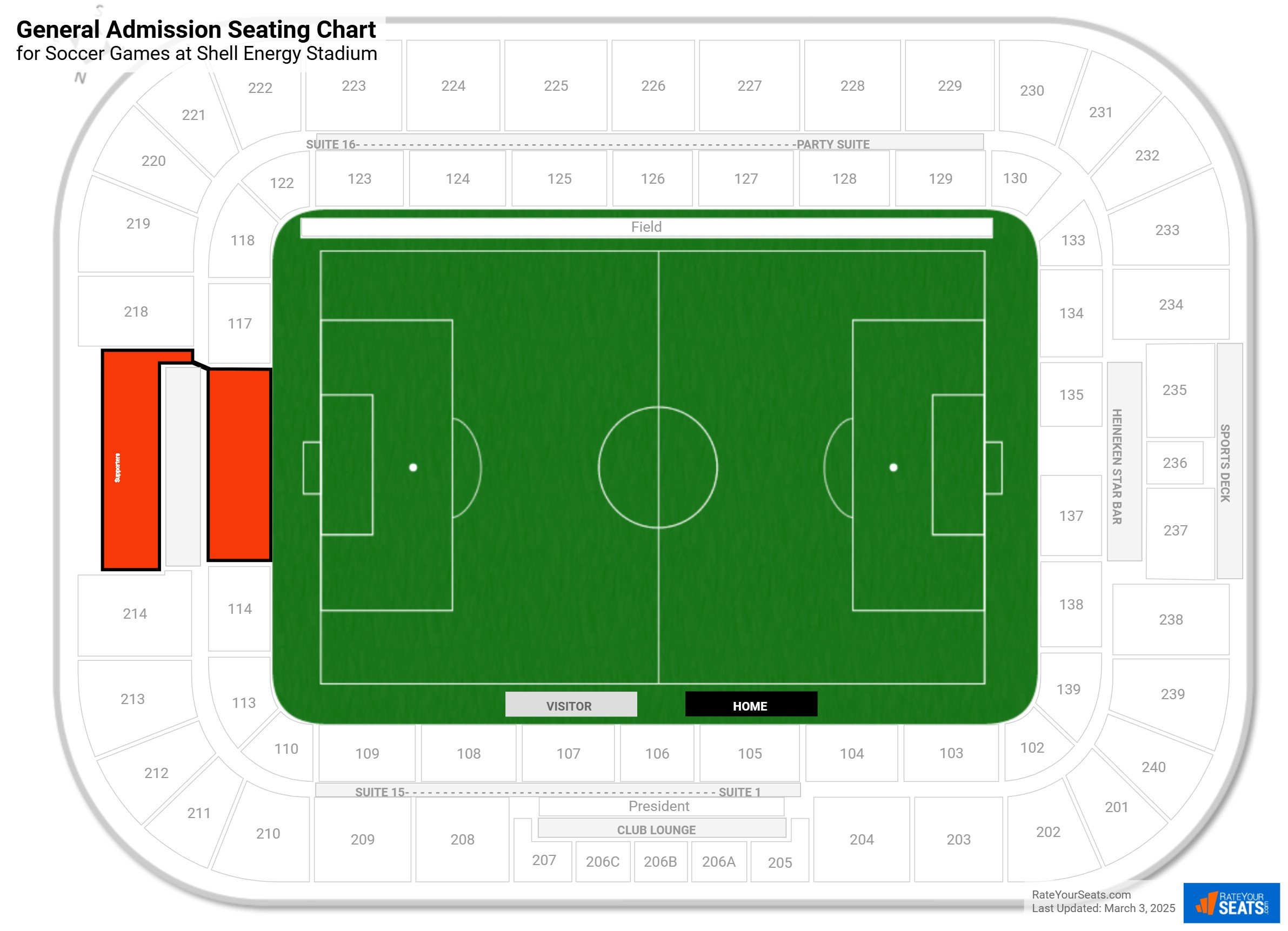 click to enlarge Soccer General Admission Seating Chart at Shell Energy Stadium