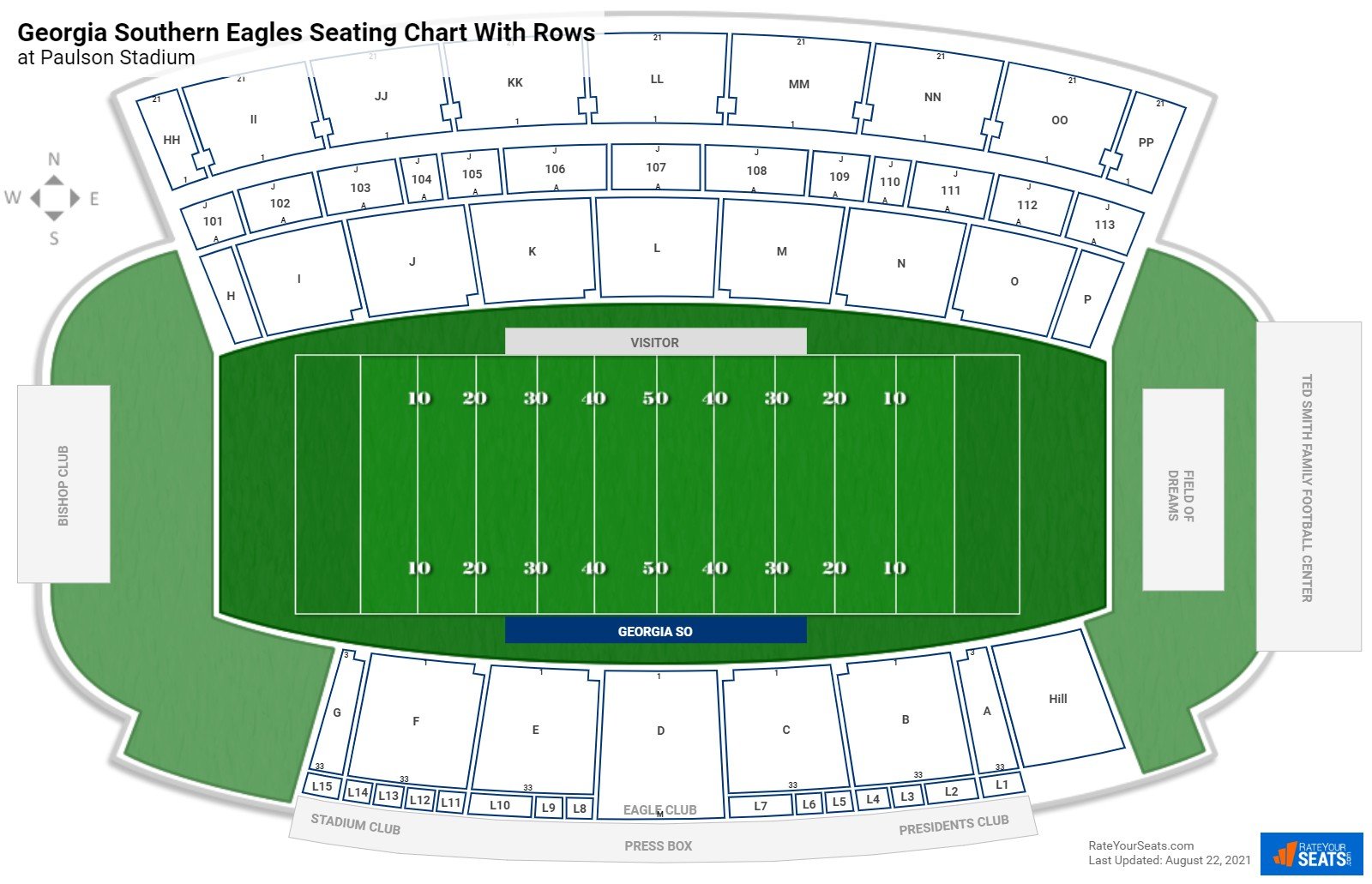 Paulson Stadium seating chart with row numbers
