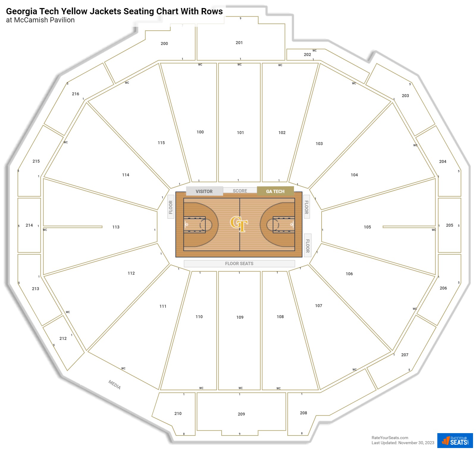 McCamish Pavilion seating chart with row numbers