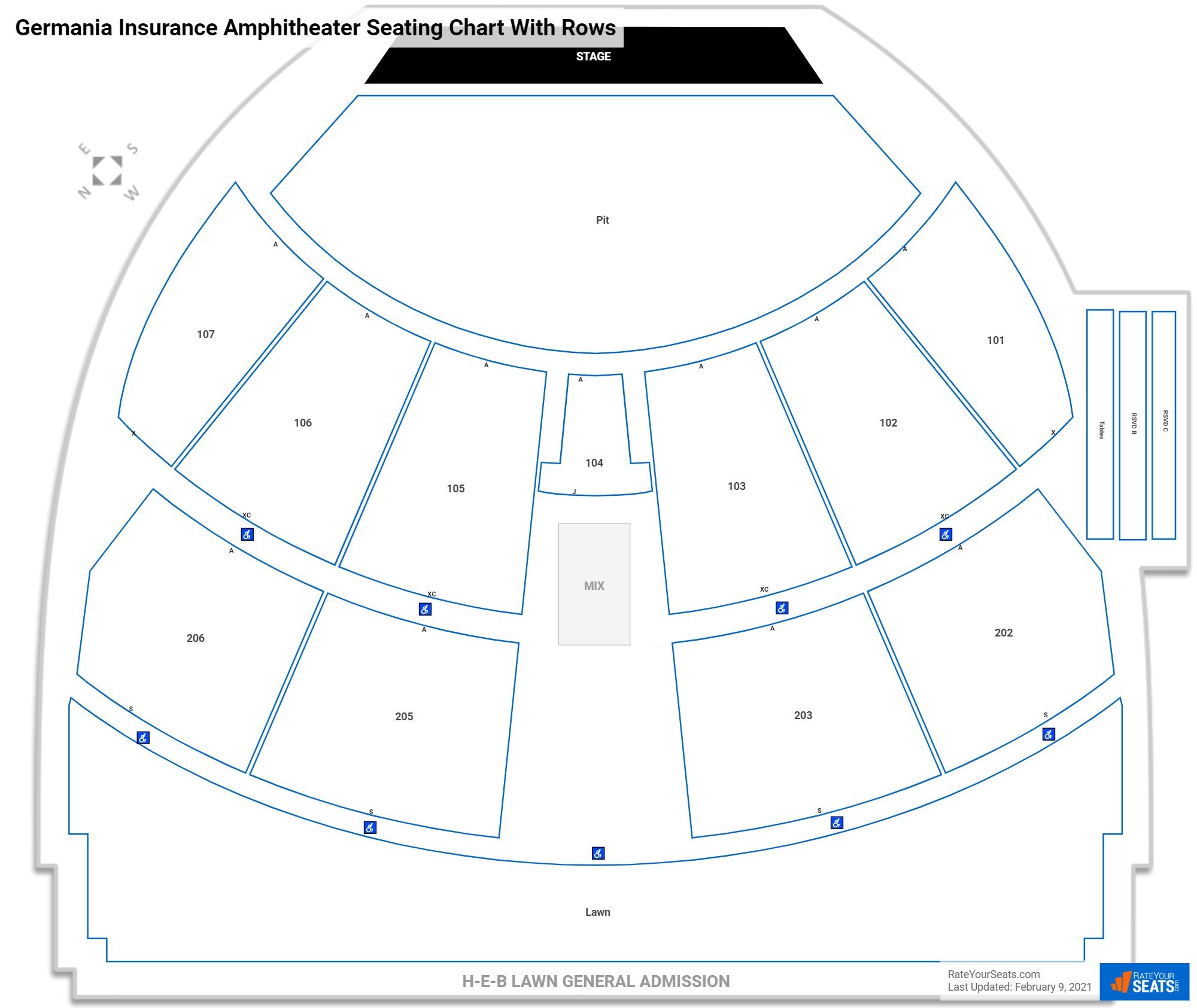 Germania Insurance Amphitheater seating chart with row numbers