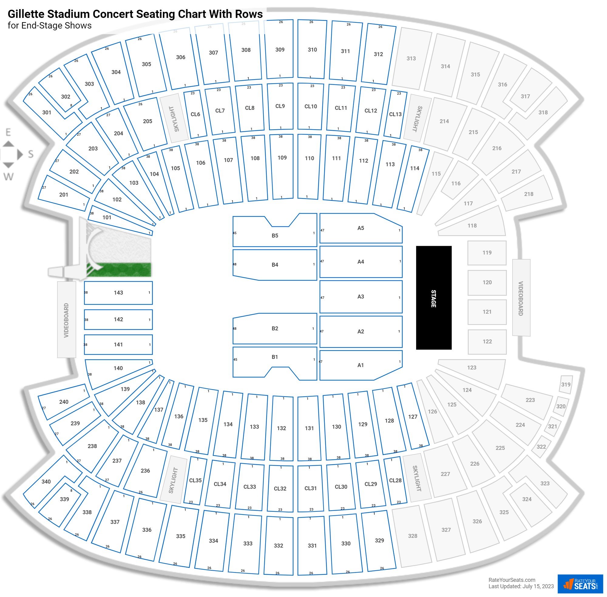 Gillette Stadium seating chart with rows concert