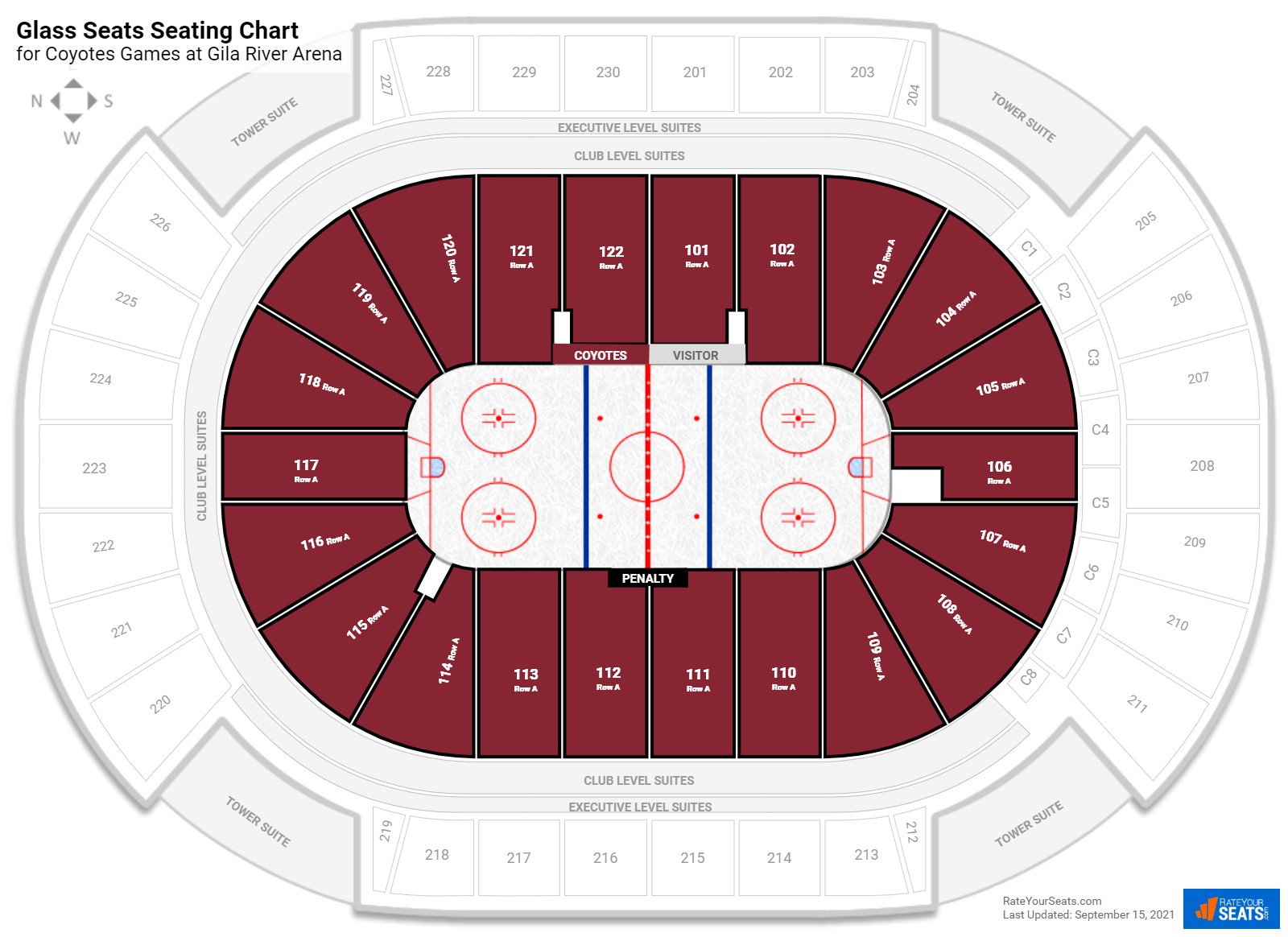 click to enlarge Coyotes Glass Seats Seating Chart at Gila River Arena