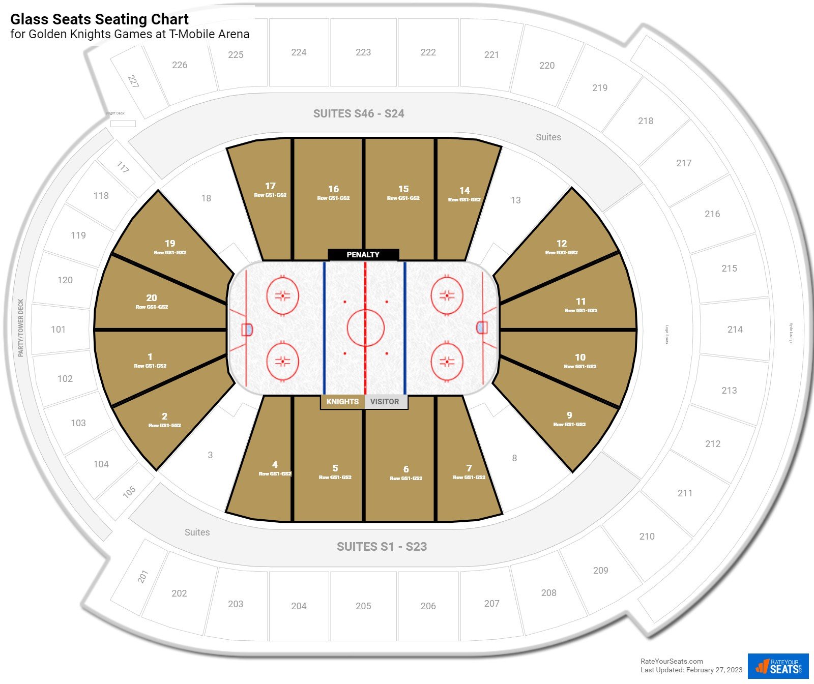 Golden Knights Glass Seats Seating Chart at T-Mobile Arena