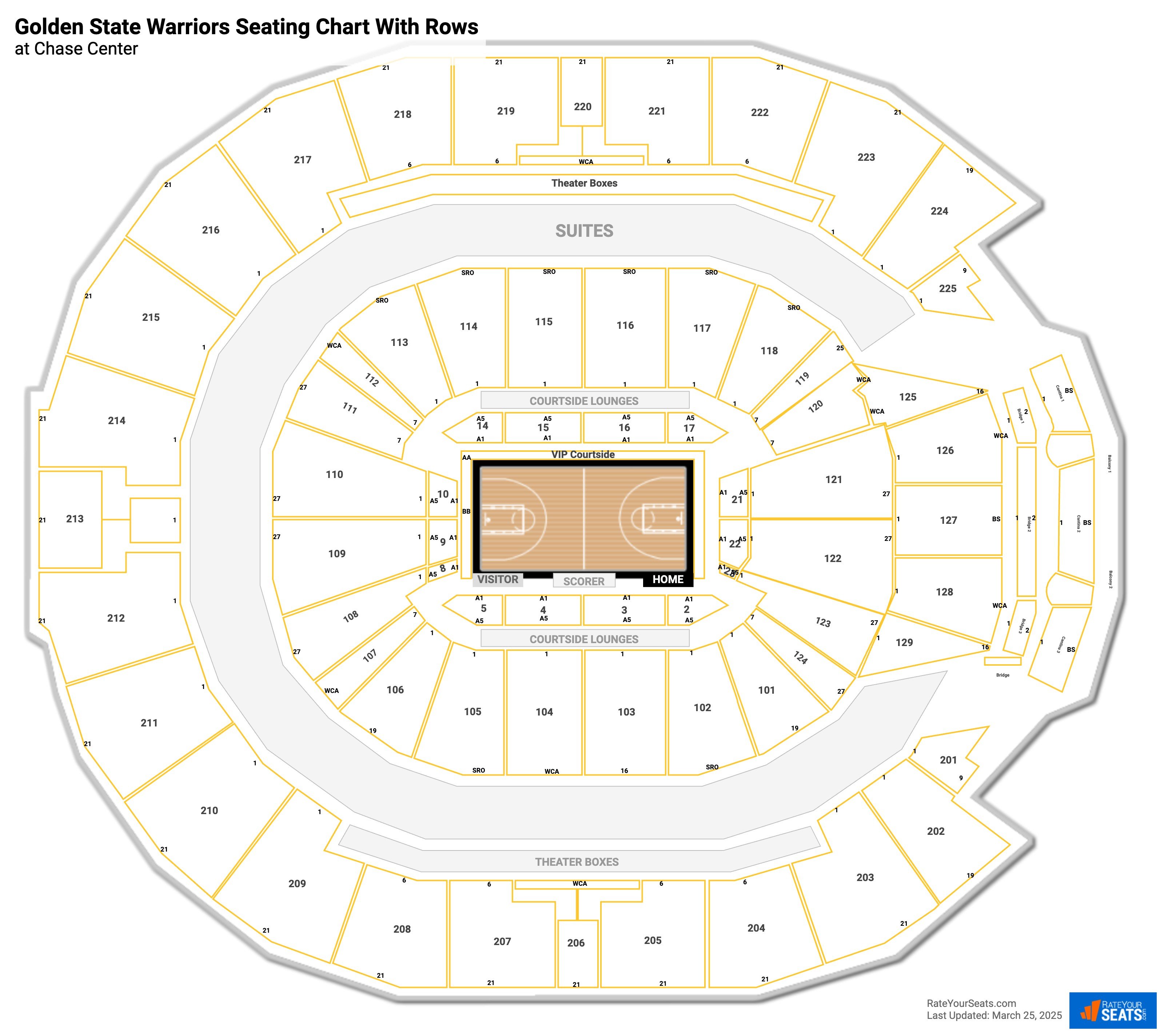Chase Center seating chart with rows basketball