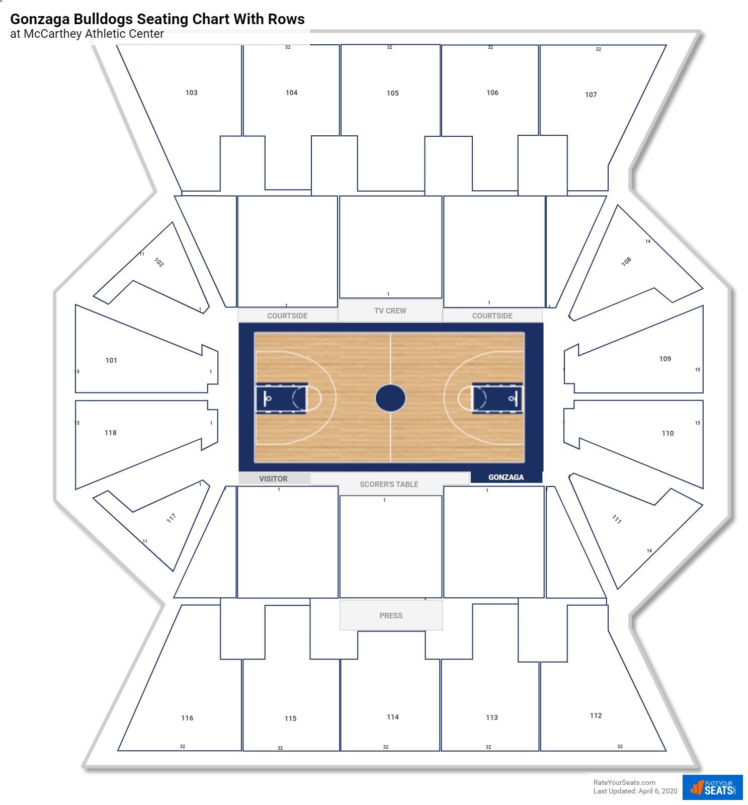 McCarthey Athletic Center seating chart with row numbers
