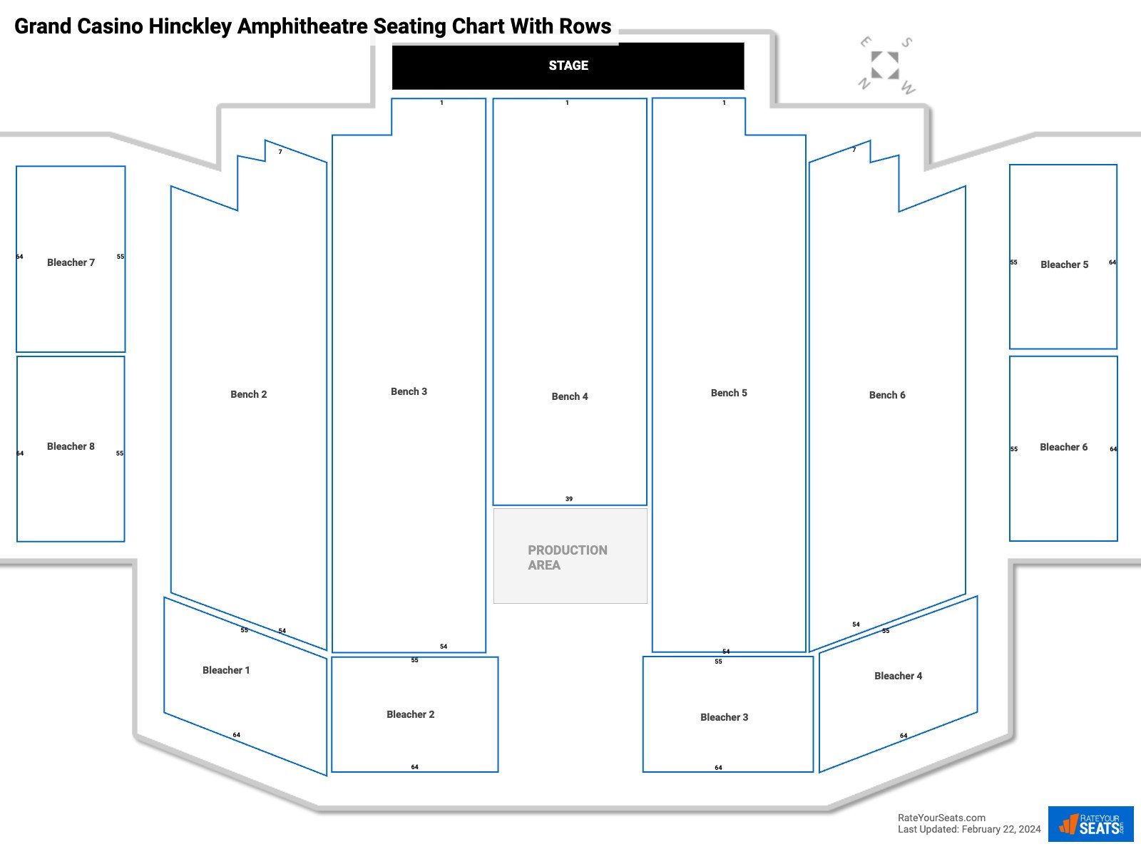 Grand Casino Hinckley Amphitheatre seating chart with row numbers