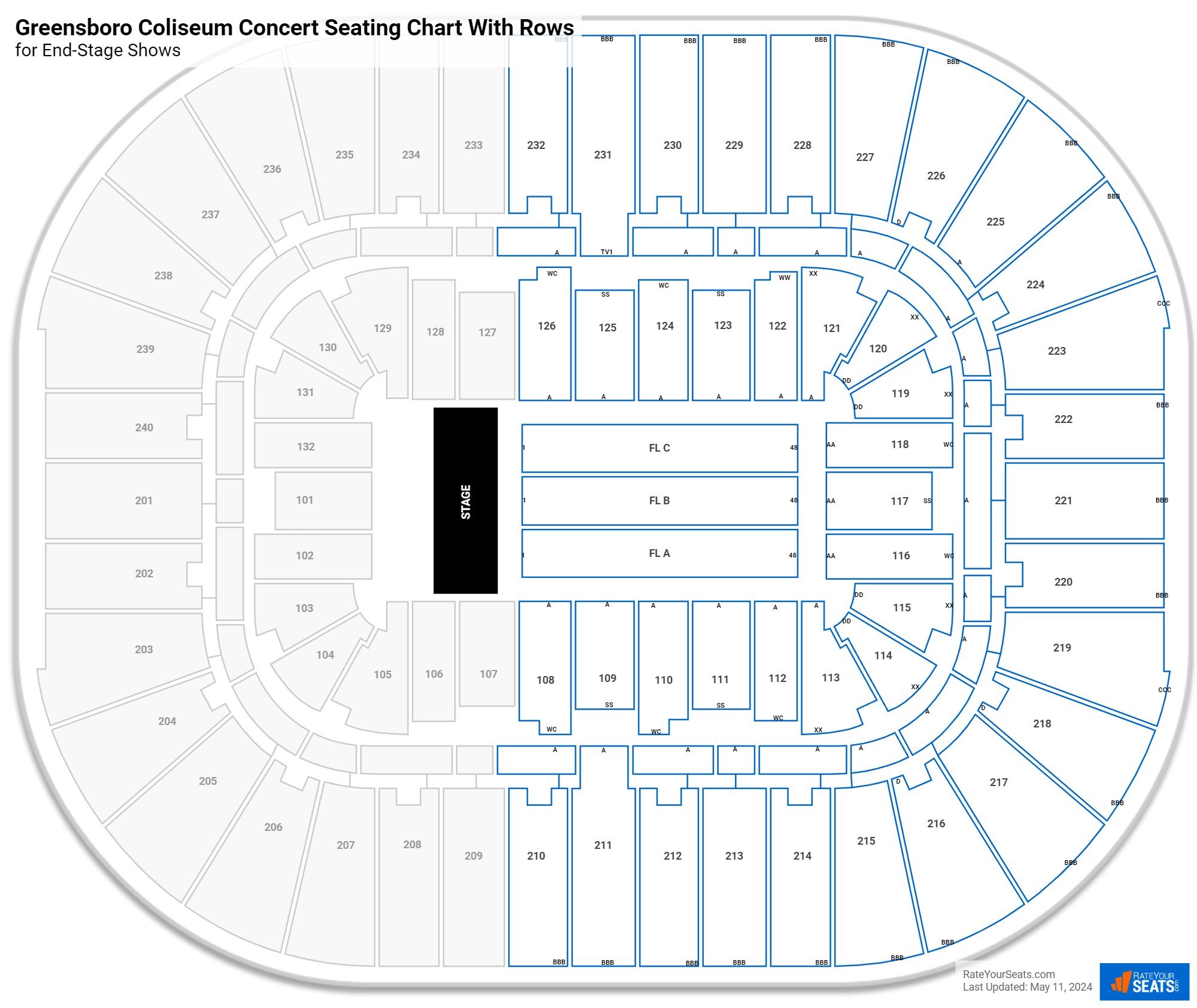 Greensboro Coliseum seating chart with rows concert