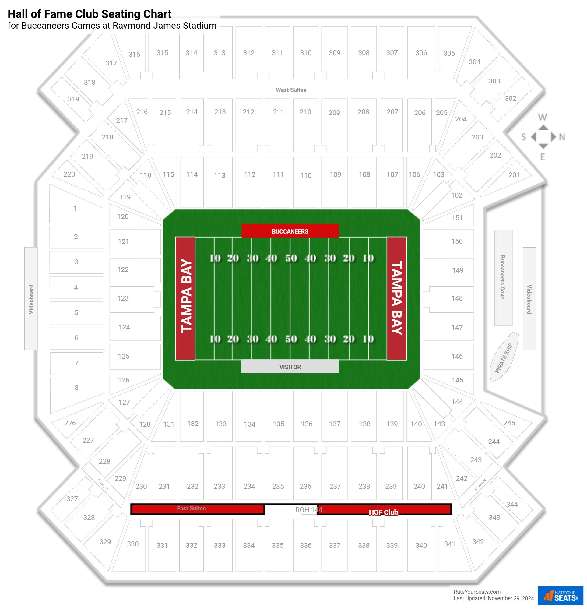 click to enlarge Buccaneers Hall of Fame Club Seating Chart at Raymond James Stadium