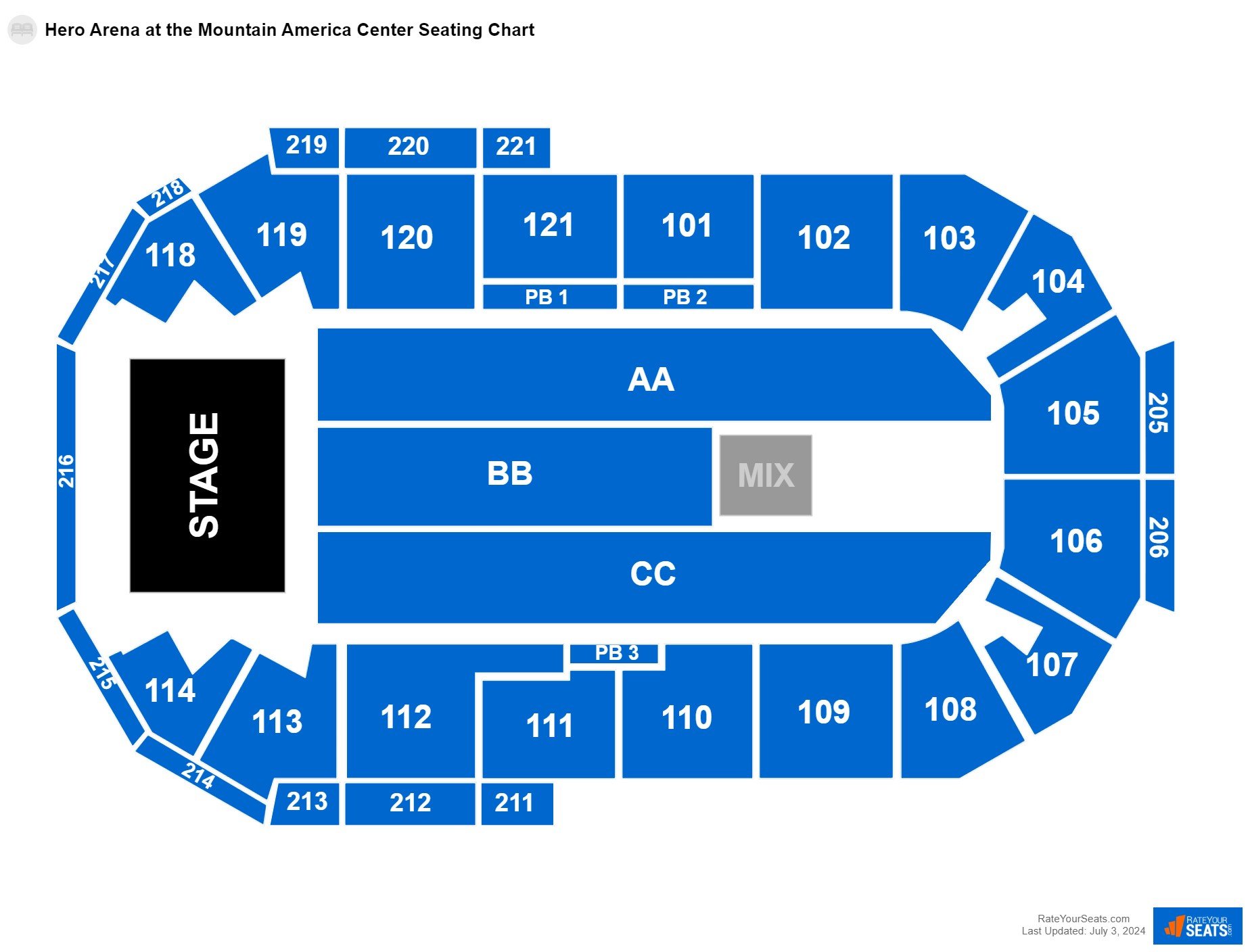 Interactive seating chart Comedy seating chart at Hero Arena at the Mountain America Center